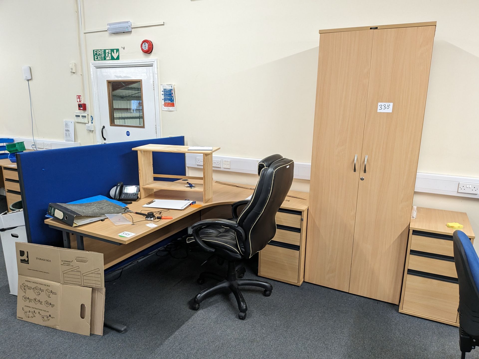 1: desk, 2: pedestal units, 1: tambour fronted cupboard (Located on First Floor)