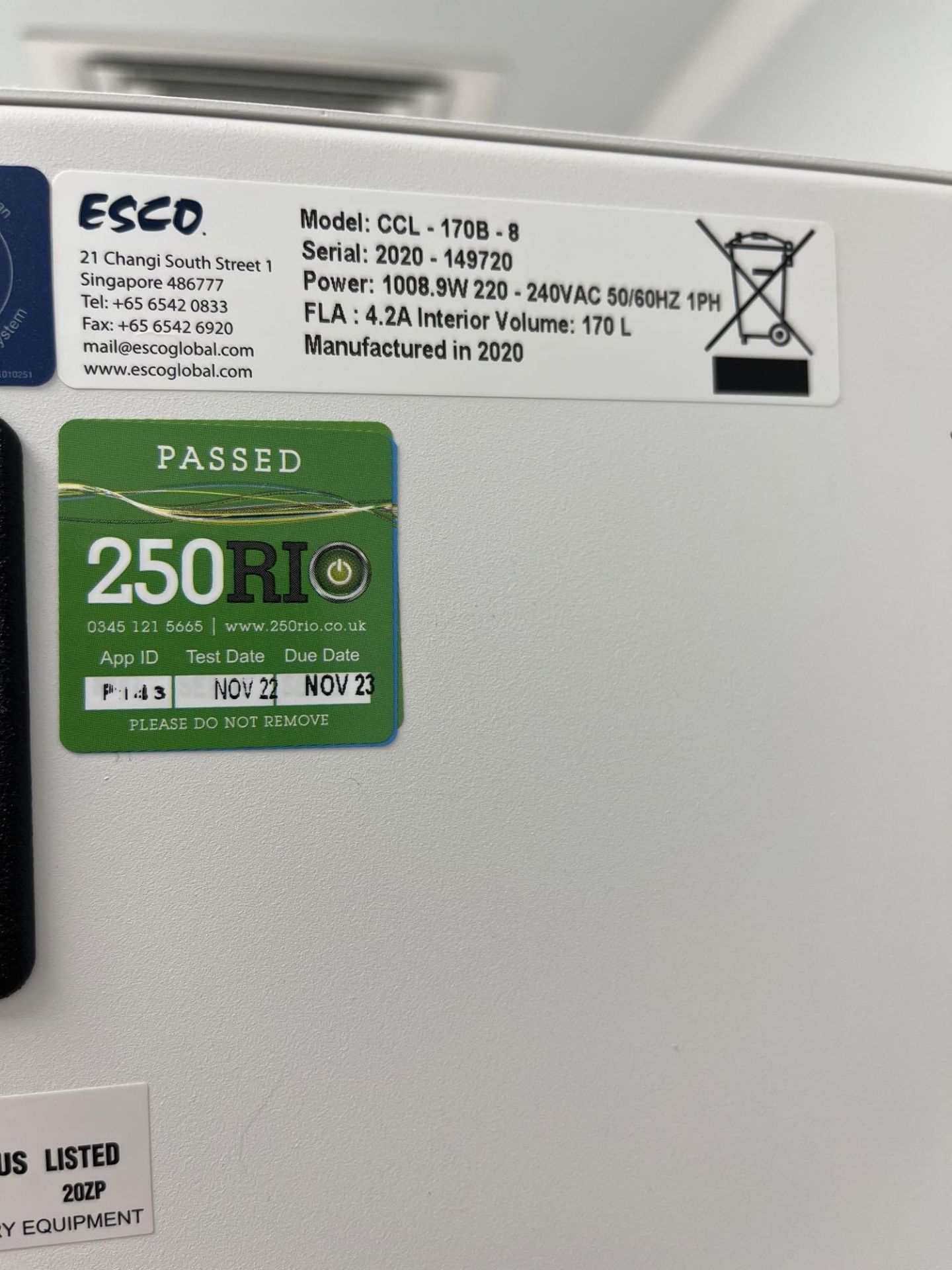 Esco, CCL-170B-8, CO² Cel Culture Incubator, Serial No. 2020-149720, Year 2020 - Bild 2 aus 3