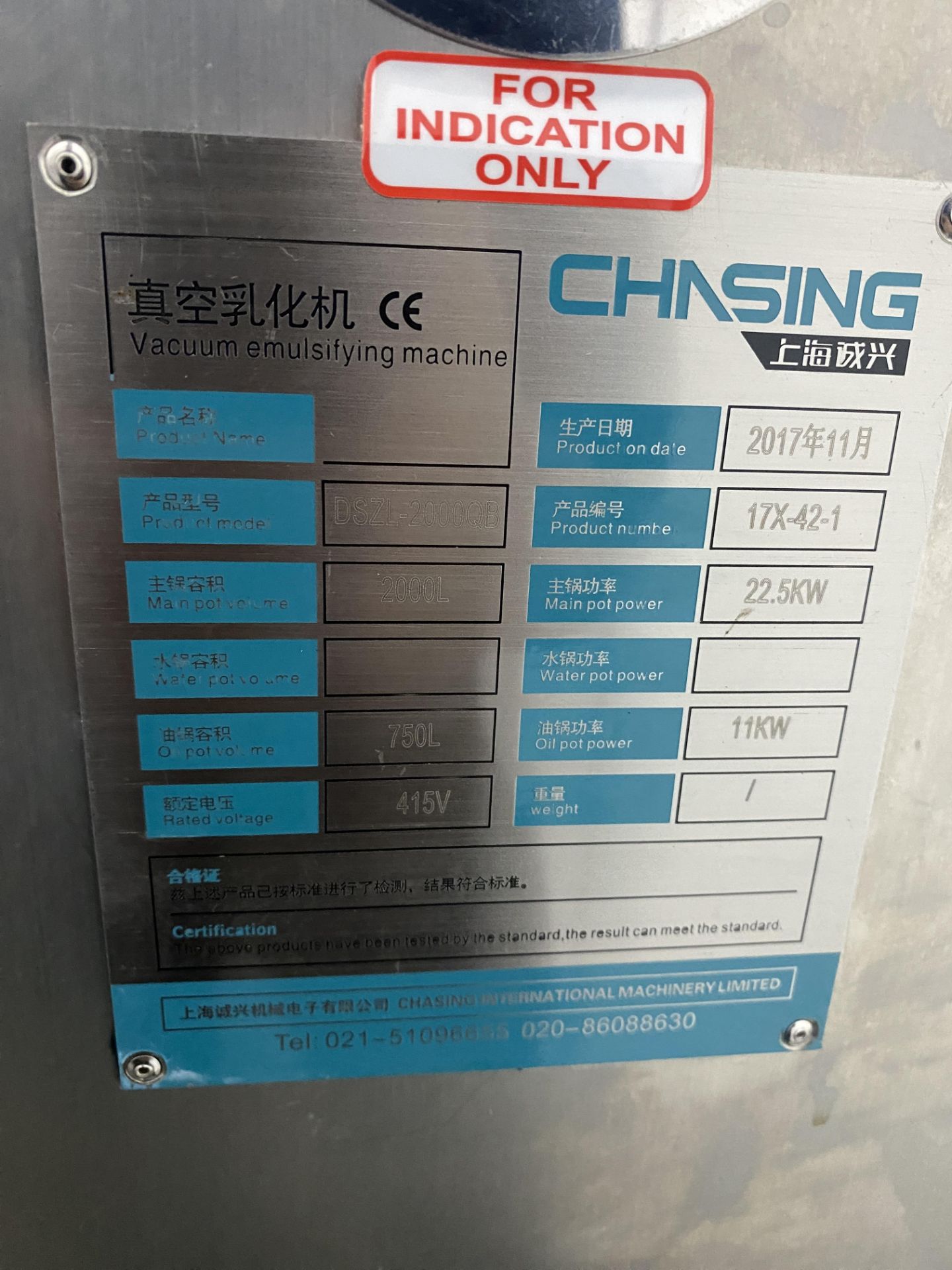 1, Chasing Model DSZL-2000QB Cream Manufacturing Plant Comprising Stainless Steel 2000 Litre Mixing - Image 18 of 23