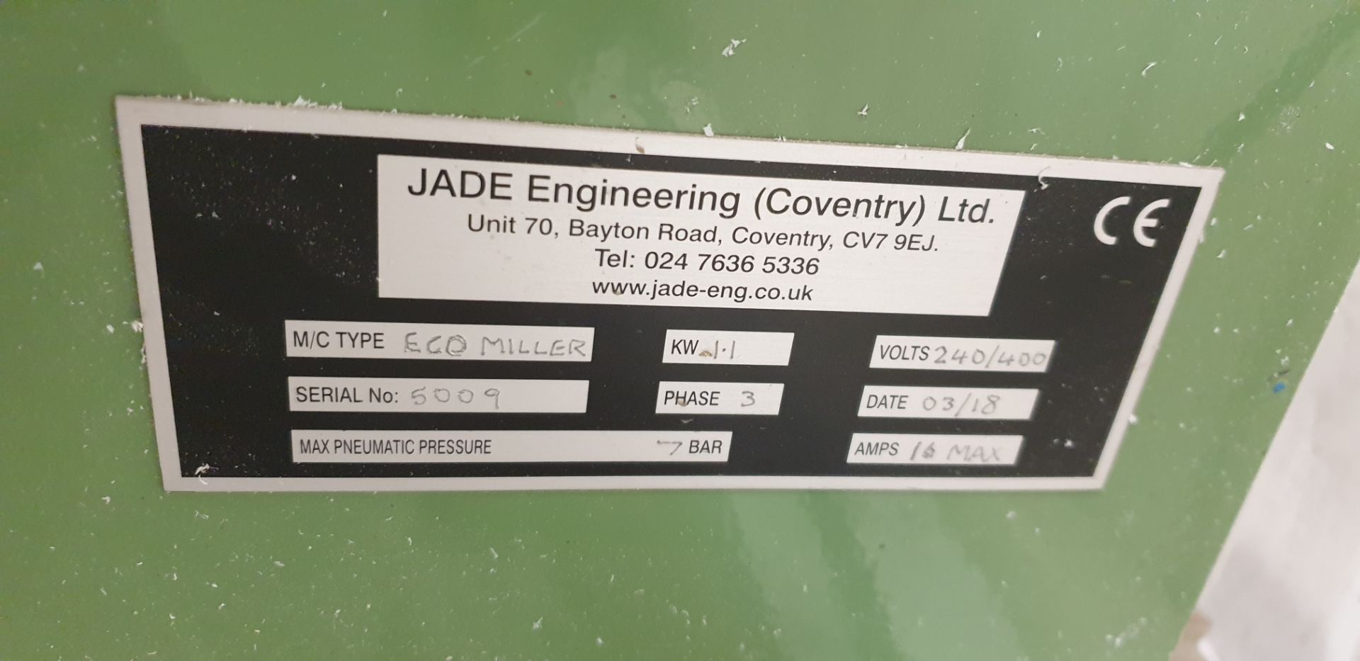 Jade Engineering , Eco End Miller , Serial Number: 5009, Year of Manufacture: 2018 - Image 2 of 2