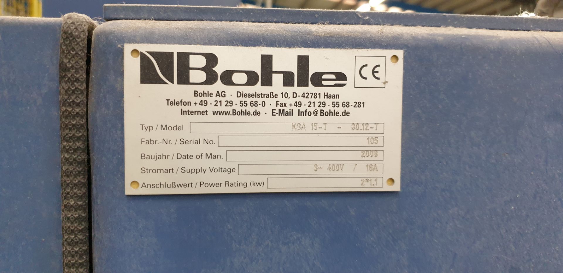 1: Bohle KSA 15-T-30.12-T Arrising Machine Complete with Extraction Serial Number: 105 Year of Manuf - Image 4 of 8