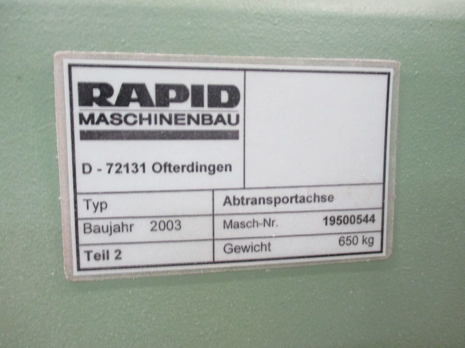 1: Rapid Saw Centre Serial Number: 19500544 Year of Manufacture: 2003 - Image 6 of 8
