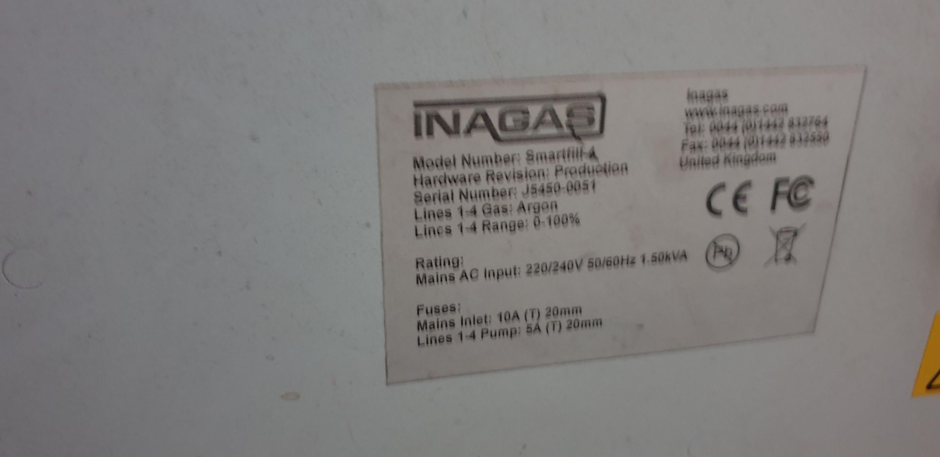 1: Inagas Smartfill-4 Four line gas filler Serial Number: J5450-0051 - Image 2 of 2