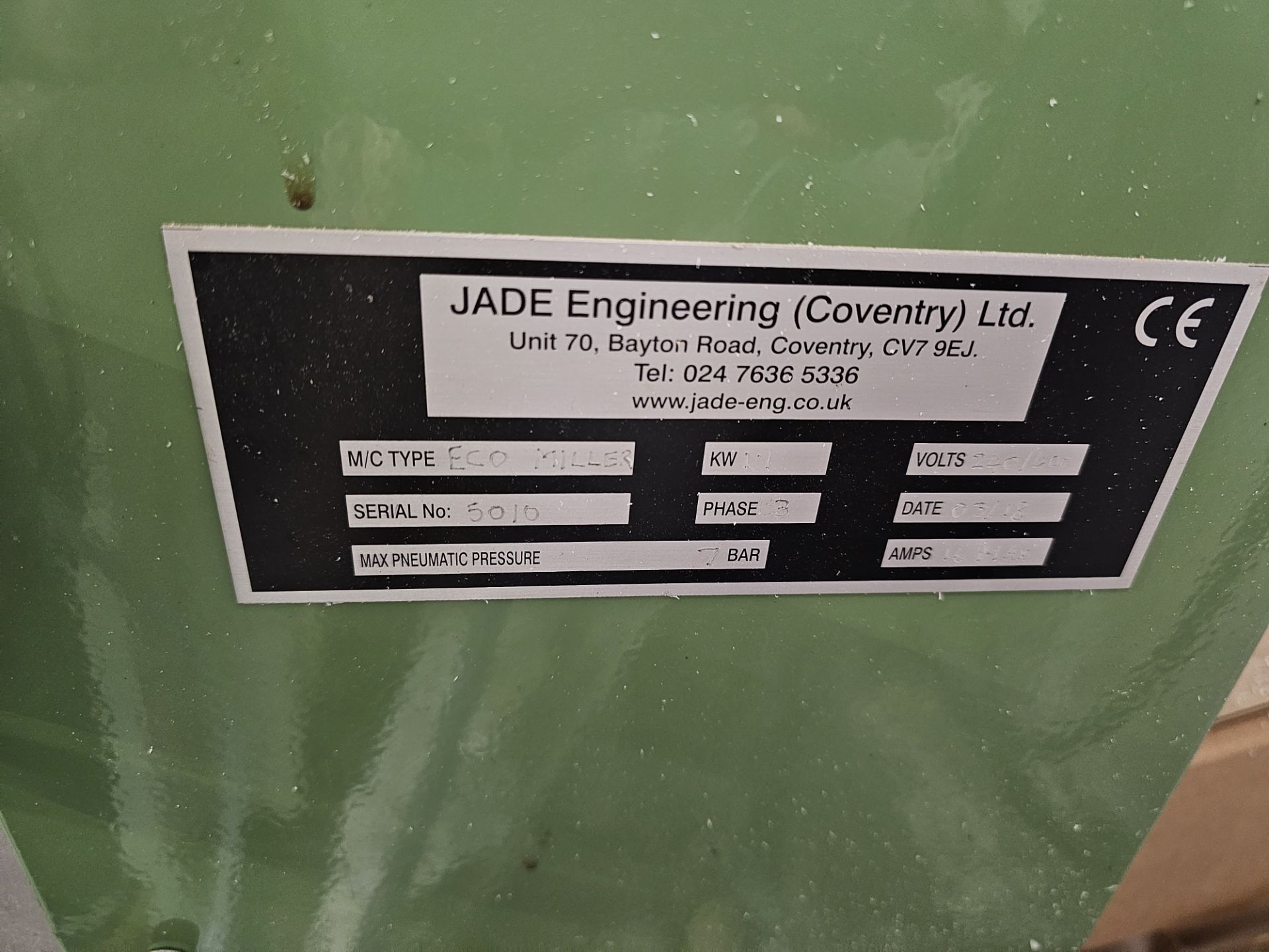 Jade Engineering , Eco End Miller , Serial Number: 5010, Year of Manufacture: 2018 - Image 2 of 2