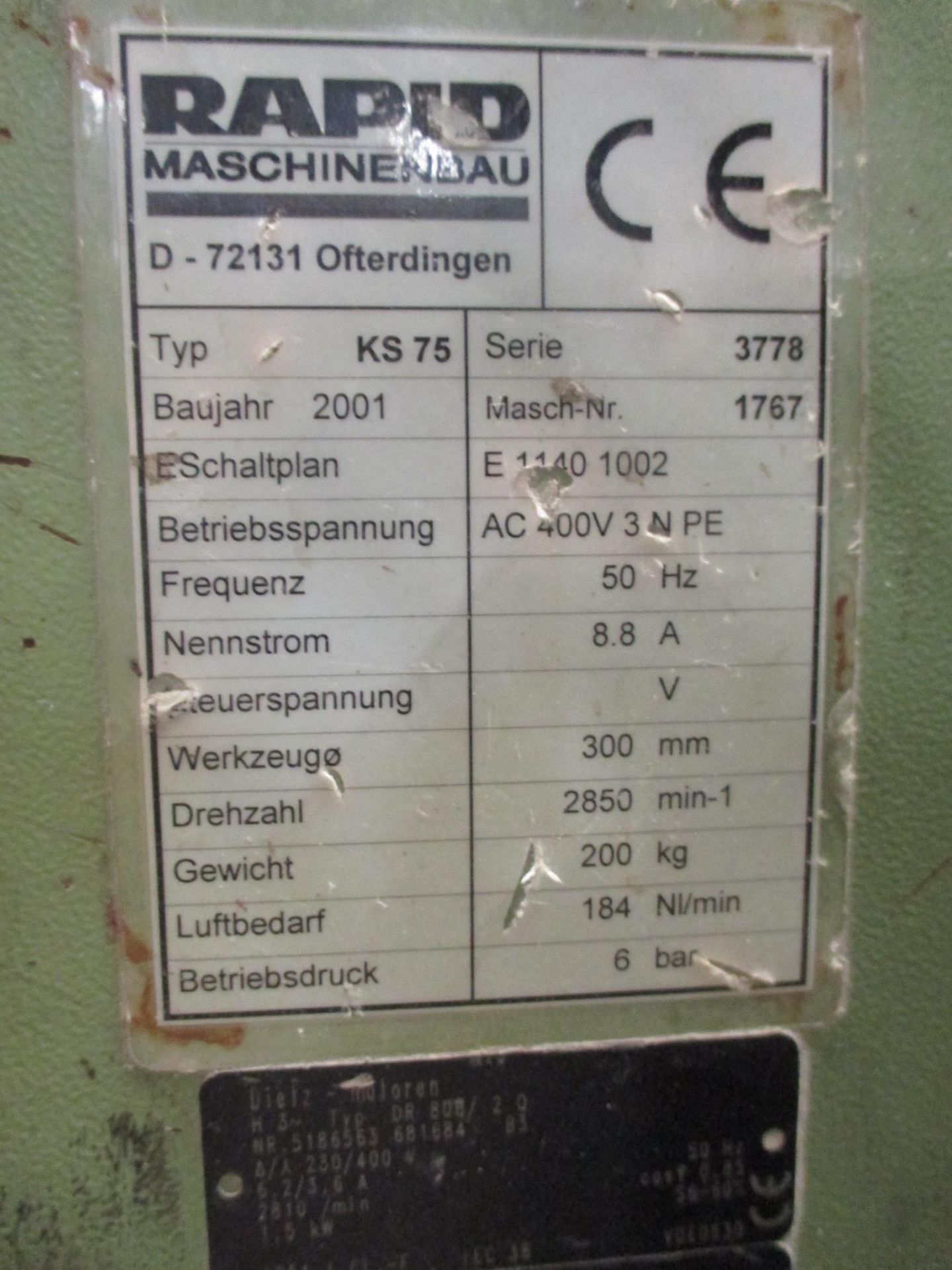 1: Rapid KS75 V-Notch Saw Serial Number: 37778/1767 Year of Manufacture: 2001 - Image 2 of 2