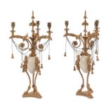 A Pair of Late George III 'Ostrich Egg' and Giltwood Three-Light Candelabra