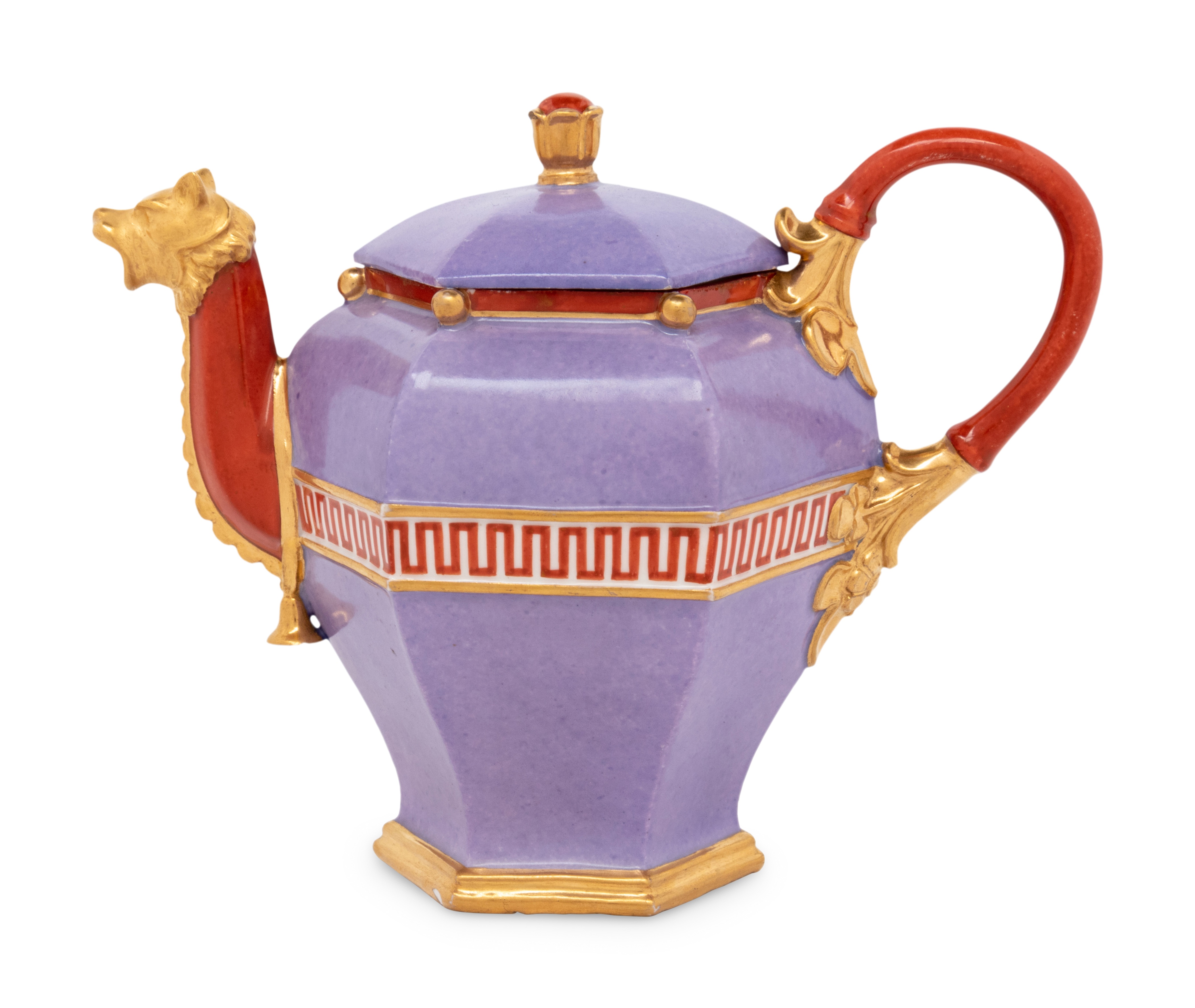A Sevres Lilac-Ground Hexagonal Hard-Paste Porcelain Teapot and Cover (Theiere 'Chinoise Fragonard')