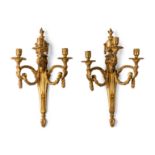 A Pair of Louis XVI Style Gilt Bronze Three-Light Sconces