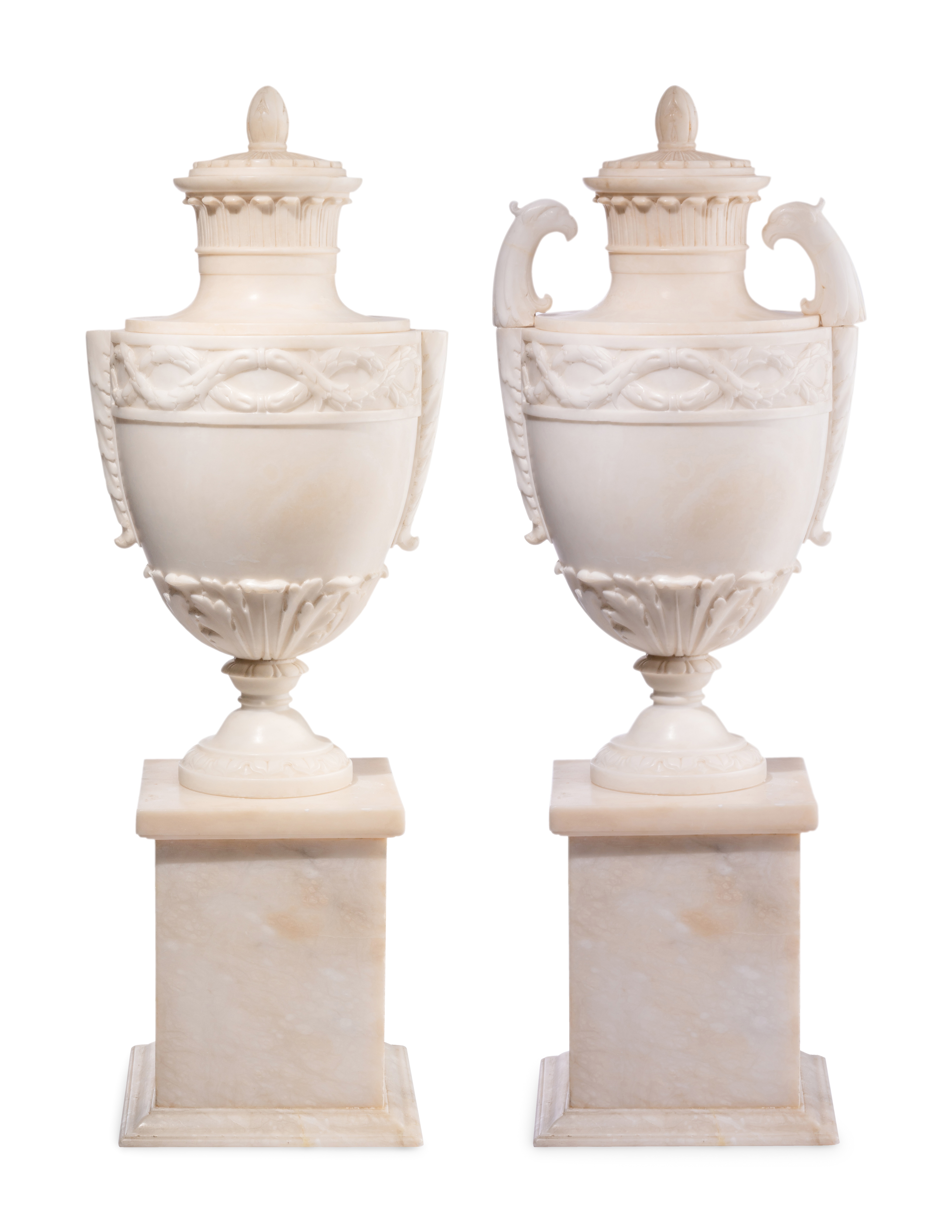 A Pair of Italian Alabaster Urns and Covers