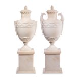 A Pair of Italian Alabaster Urns and Covers