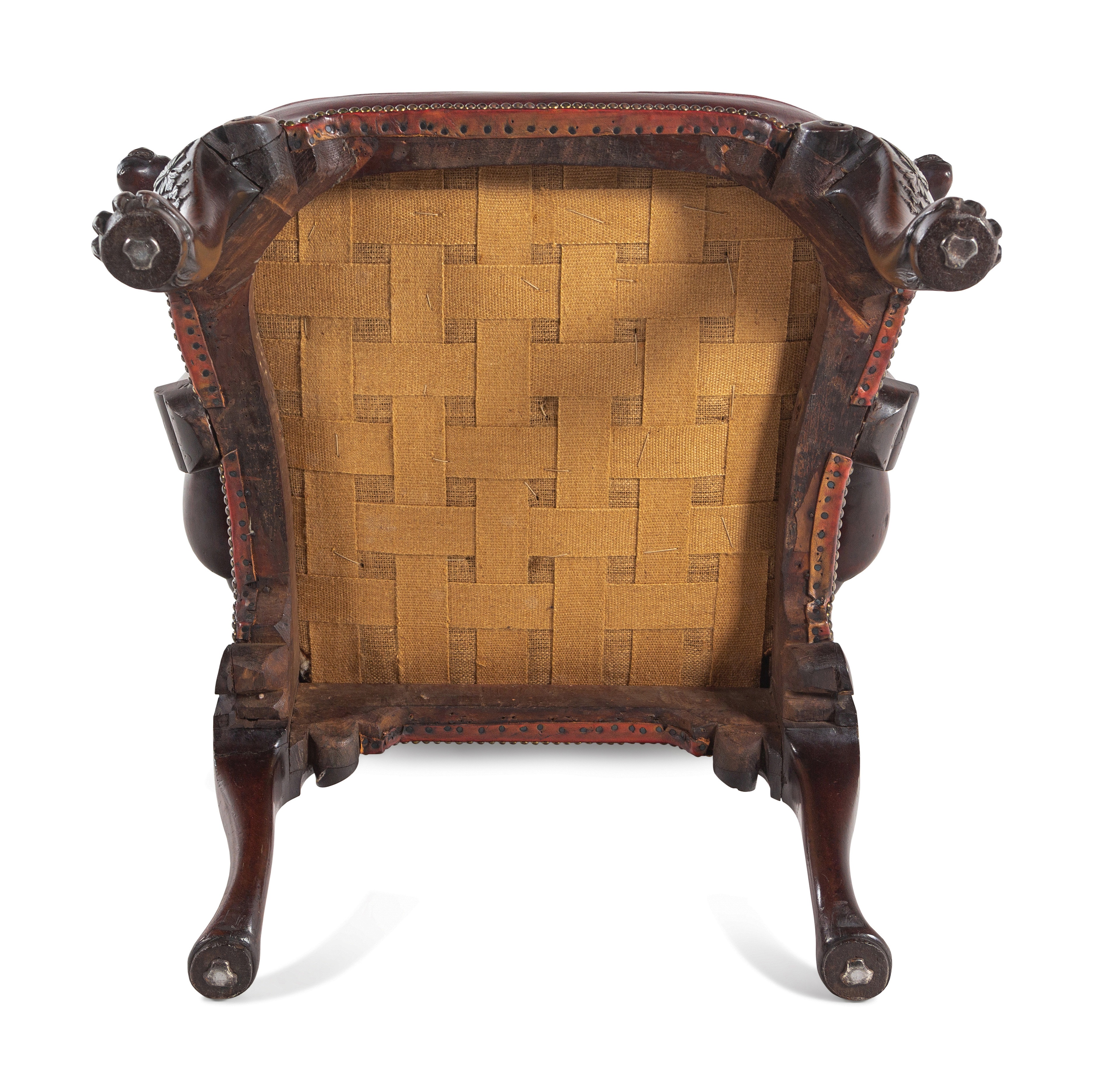 A George II Leather-Upholstered Carved Mahogany Library Chair - Image 7 of 8