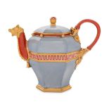 A Sevres Powdered Pale Blueish Grey-Ground Hexagonal Hard-Paste Porcelain Teapot and Cover (Theiere