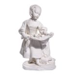 A Sevres White Biscuit Porcelain Figure of 'La Petit Fille au Tablier'