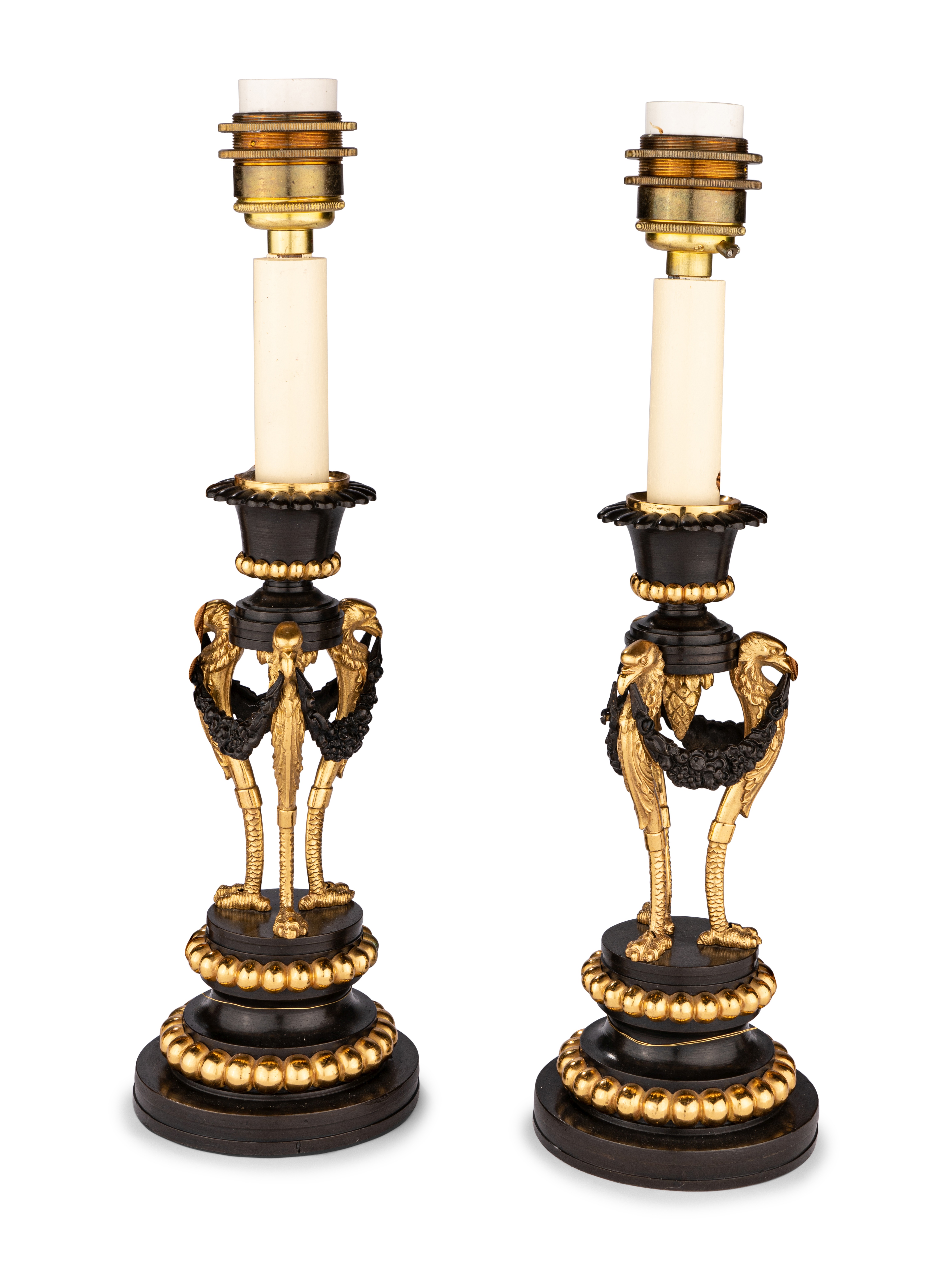 A Pair of Directoire Parcel-Gilt Bronze Candlesticks - Image 3 of 7