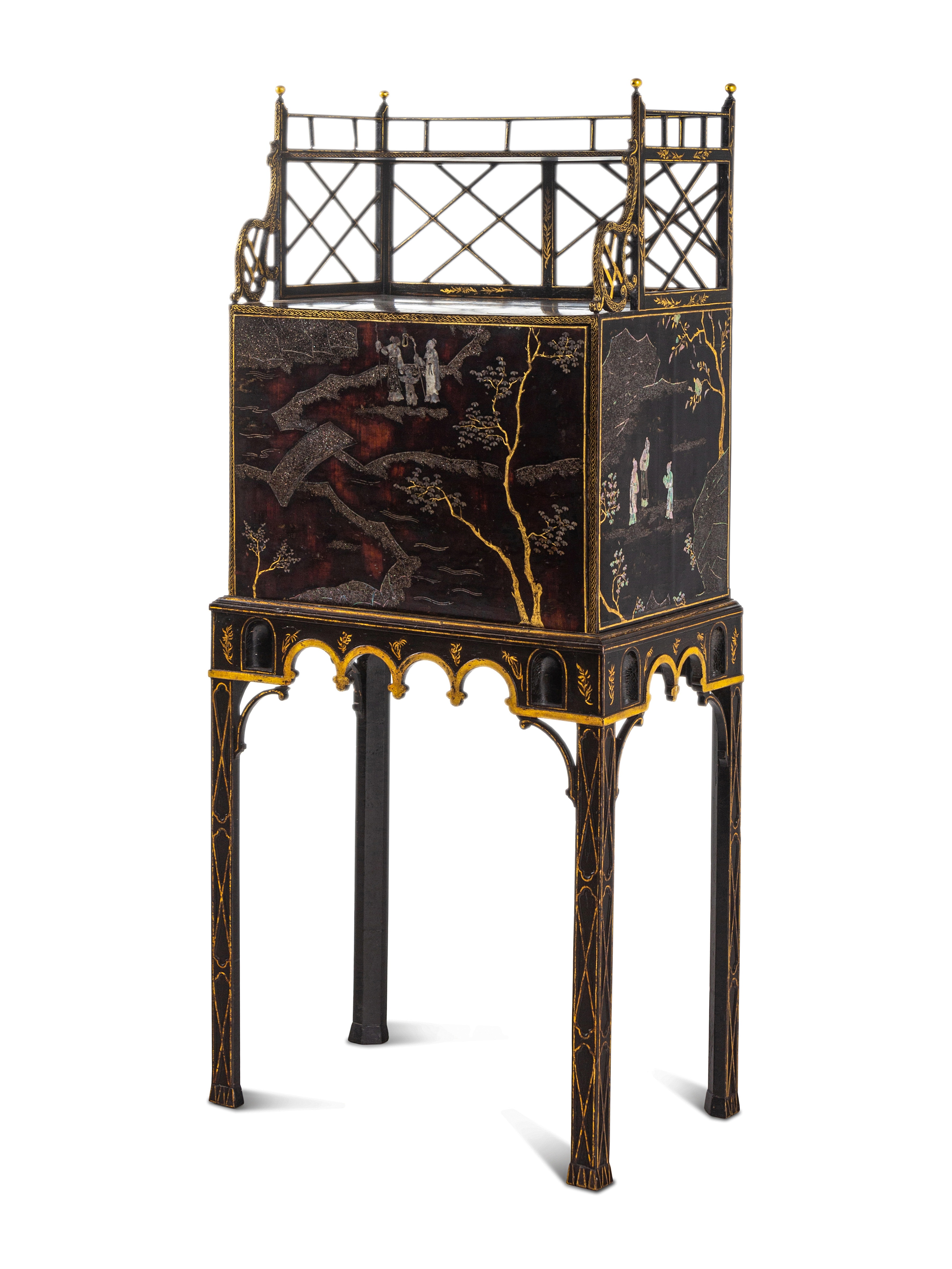 A George III 'Lac Bergaute' and Black and Gilt-Japanned Secretaire Cabinet-on-Stand - Image 2 of 10