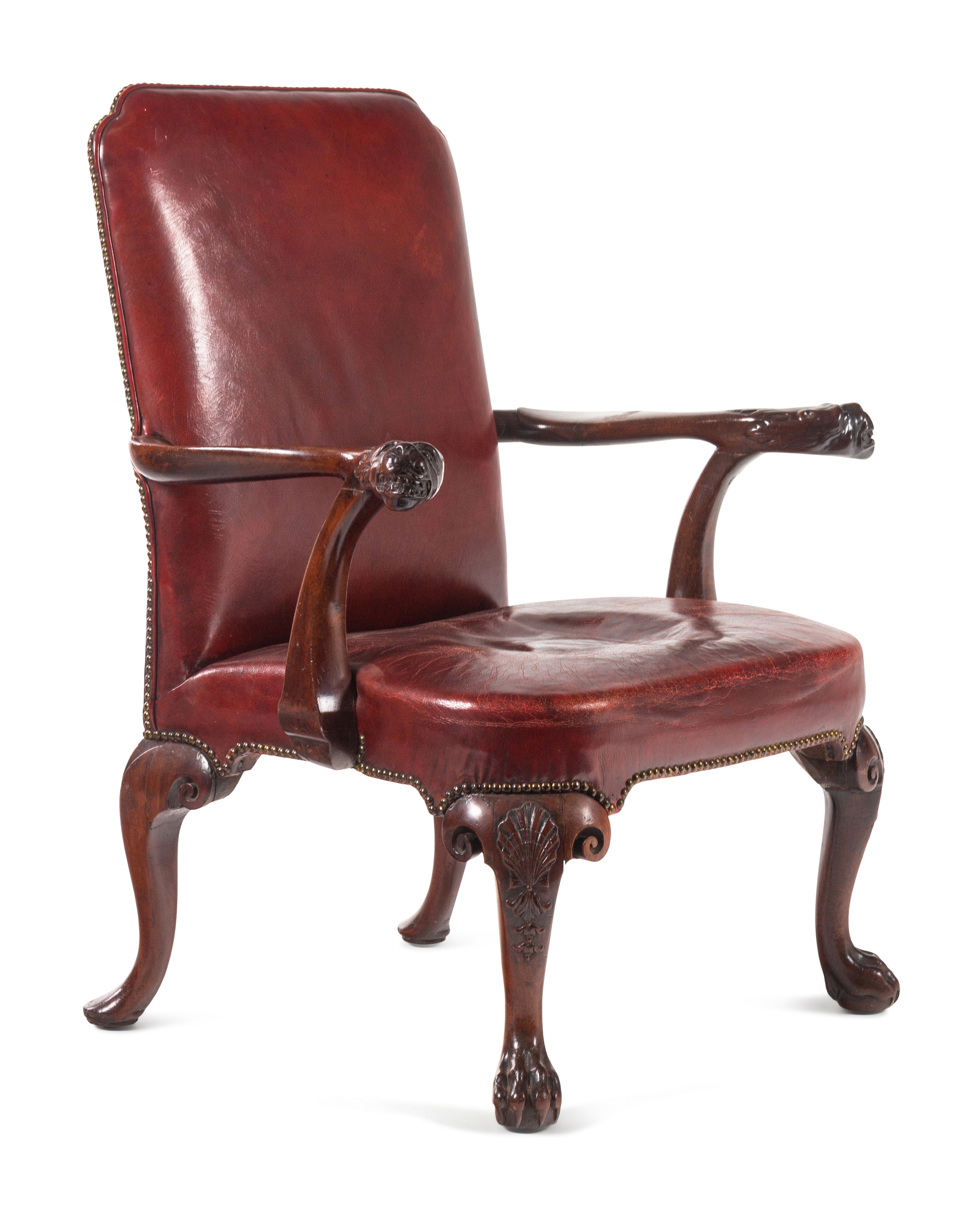 A George II Leather-Upholstered Carved Mahogany Library Chair - Image 3 of 8