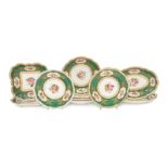 A Coalport Green-Ground Floral Porcelain Dessert Service