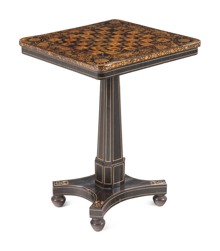 A Regency Penwork, Ebonized and Cream-Painted Game Table - Image 2 of 9