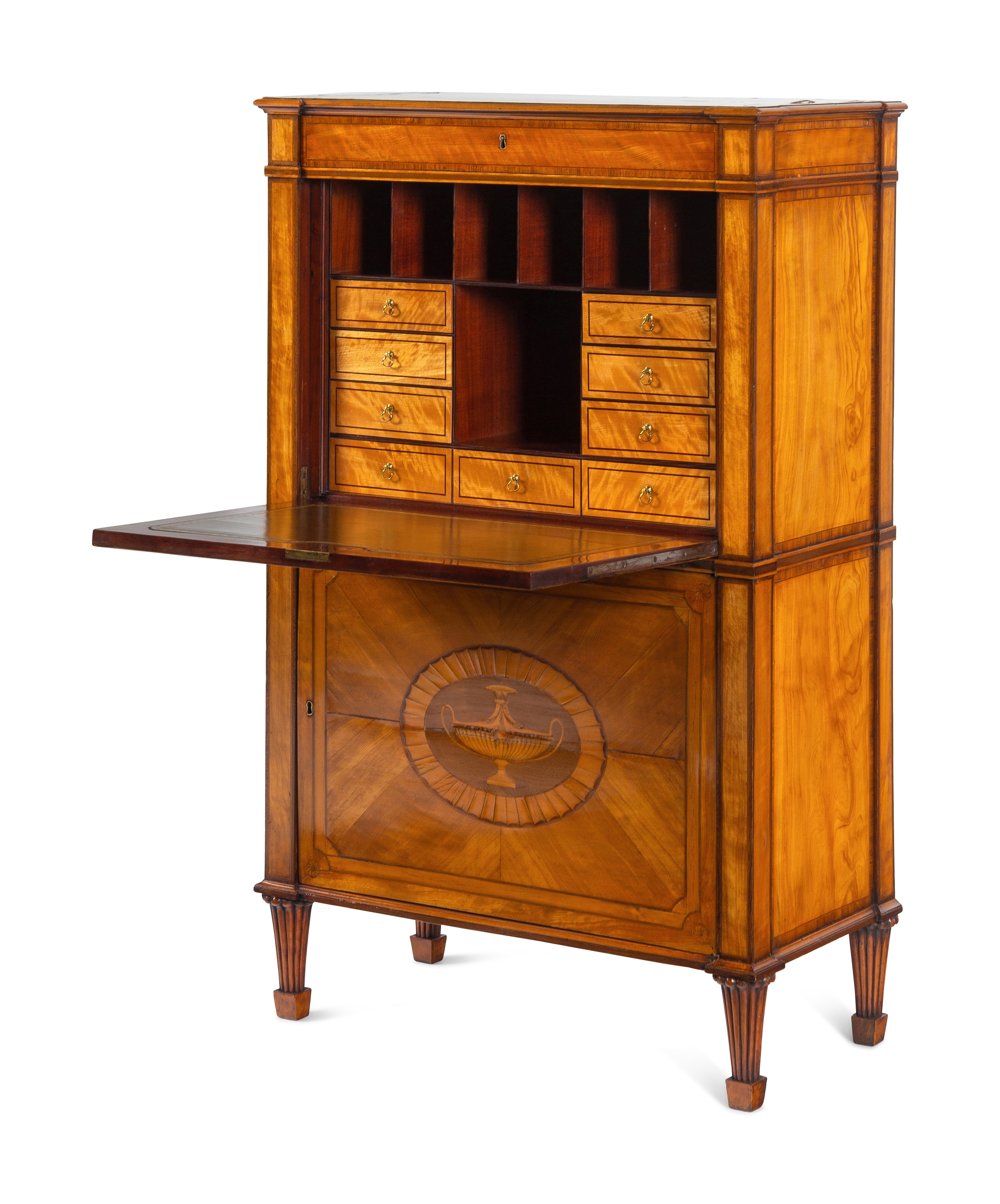 A George III Satinwood, Tulipwood and Amaranth Marquetry Fall-Front Secretaire - Image 3 of 11