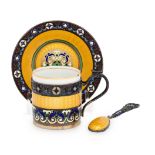 A Russian Enameled Silver Coffee Cup and Saucer