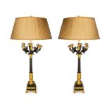 A Pair of Louis Philippe Gilt and Patinated Bronze Seven-Light Candelabra