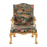 A George II Petit Point and Gros Point-Upholstered Gilt-Gesso Library Armchair