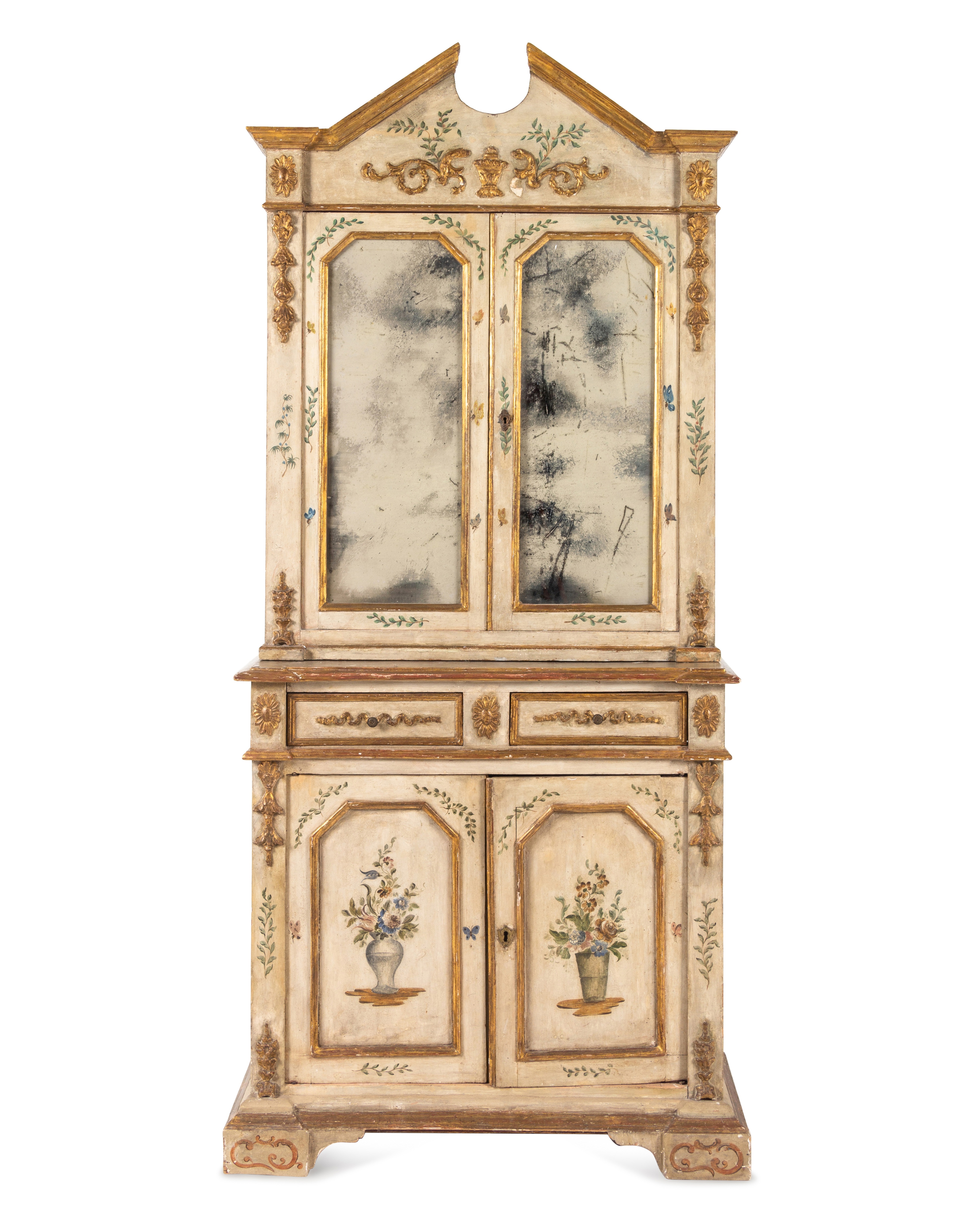An Italian Polychrome and Cream-Painted and Parcel-Gilt Cabinet