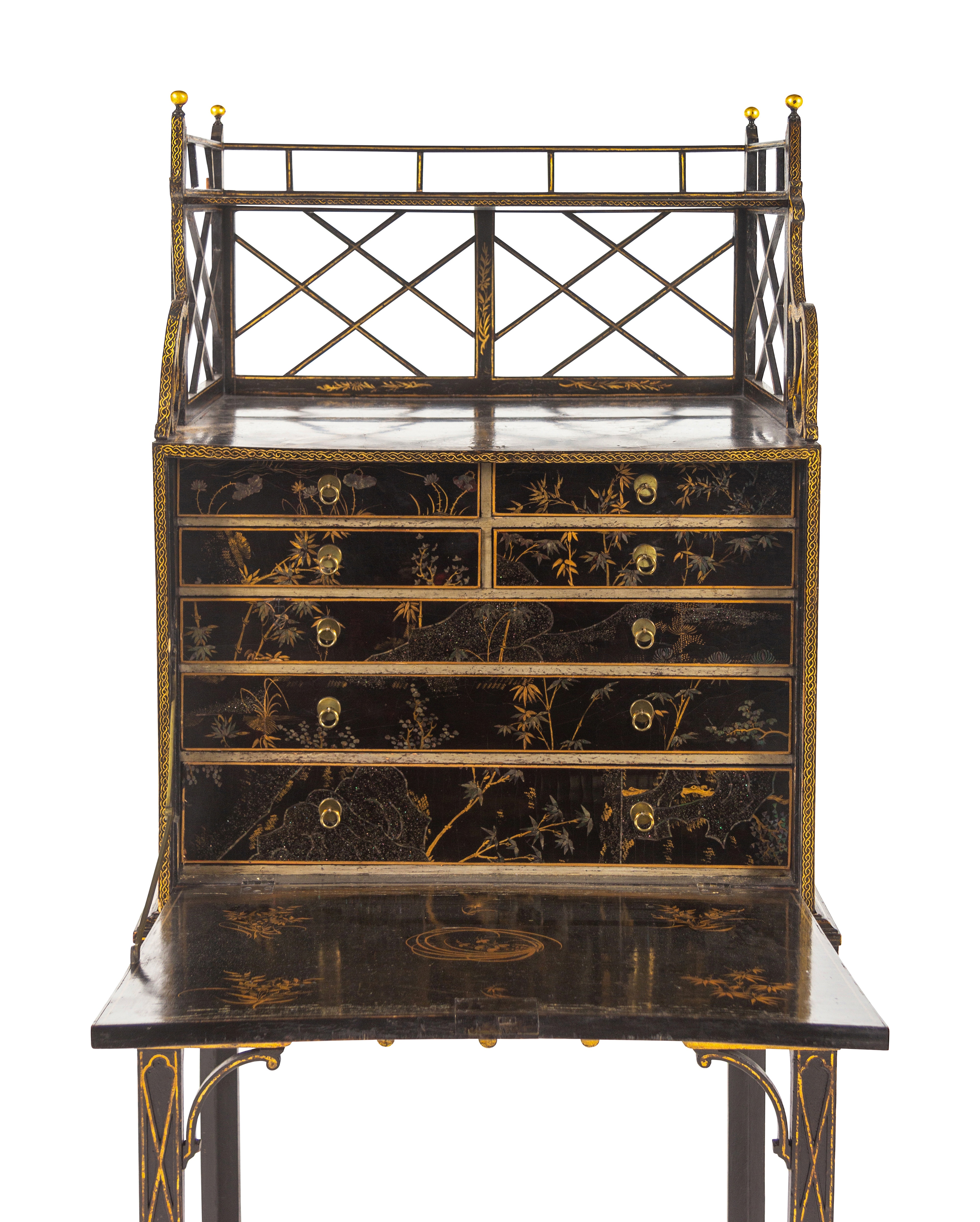 A George III 'Lac Bergaute' and Black and Gilt-Japanned Secretaire Cabinet-on-Stand - Image 5 of 10