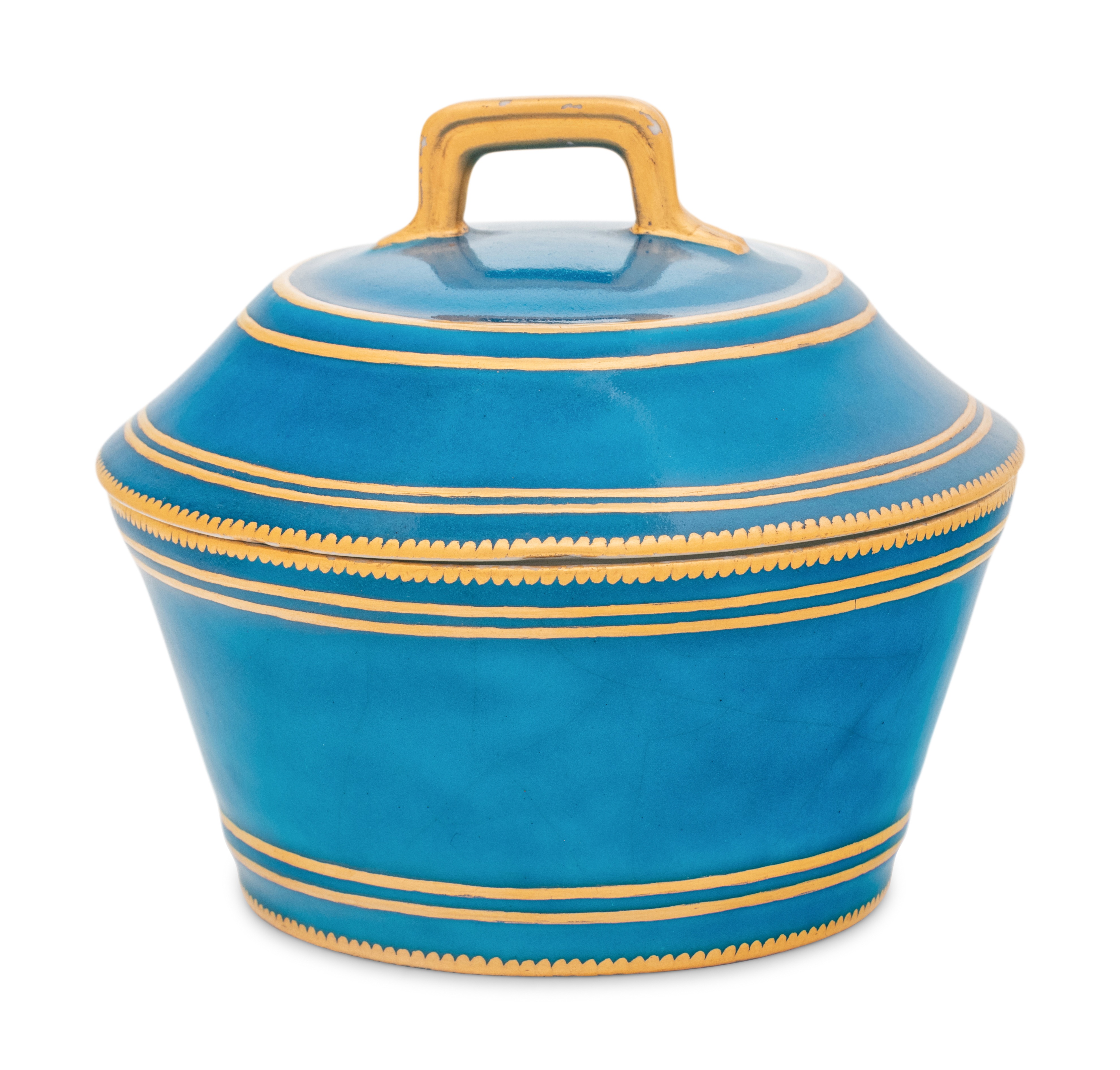 A Vincennes Bleu Celeste Plein Porcelain Sugar Bowl and Cover (Pot a Sucre 'a Cerceau' ou 'a Cuvier'