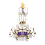 A Swedish Neoclassical Gilt Bronze, Cobalt and Colorless Glass Chandelier