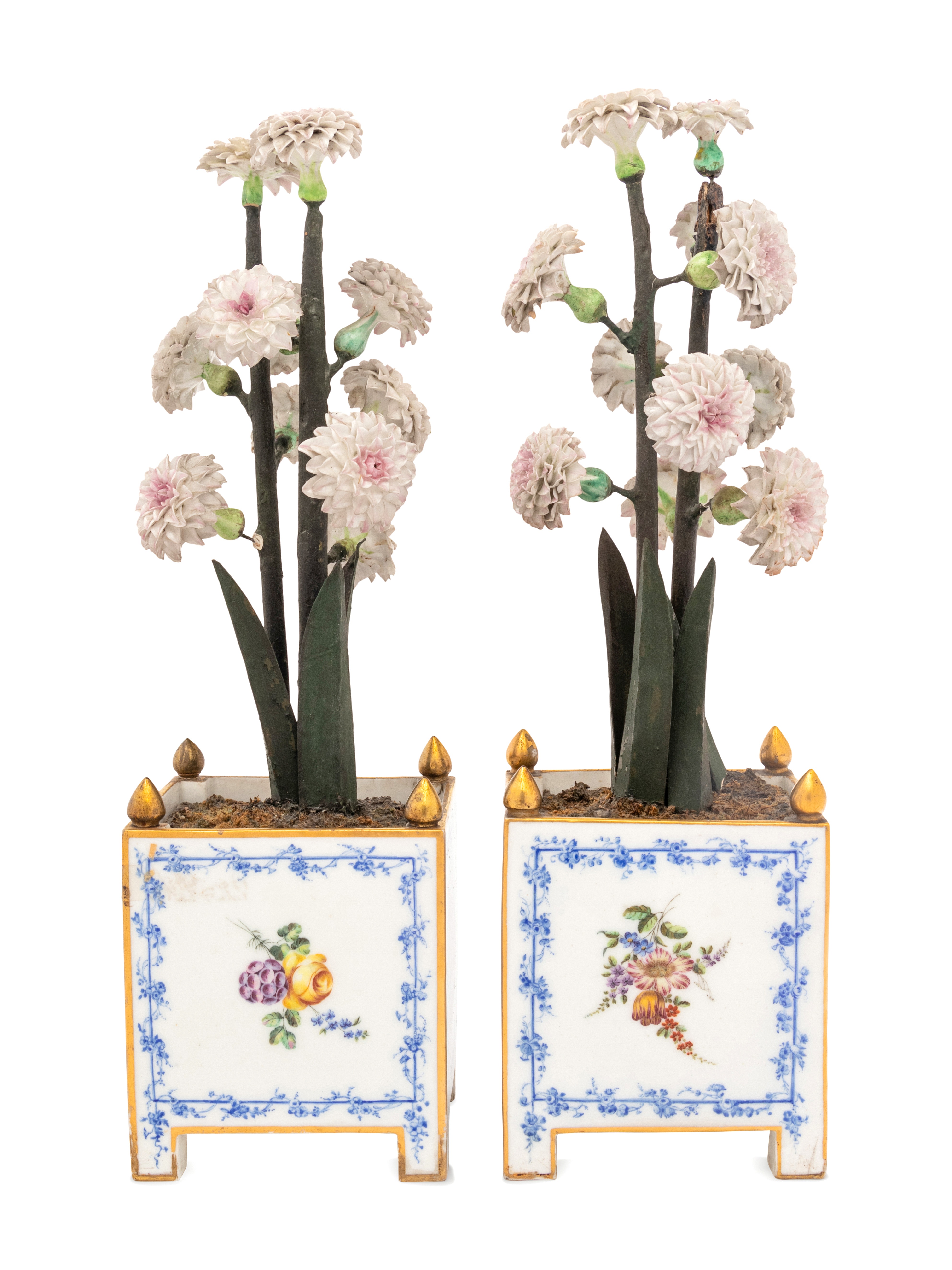 A Pair of Vincennes Gilt-Metal Mounted Porcelain Orange Tubs (Caisses a Fleurs Carrees, 2eme Grandeu