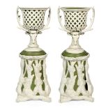 A Pair of Victorian Cream and Green-Painted Cast Metal Jardinieres