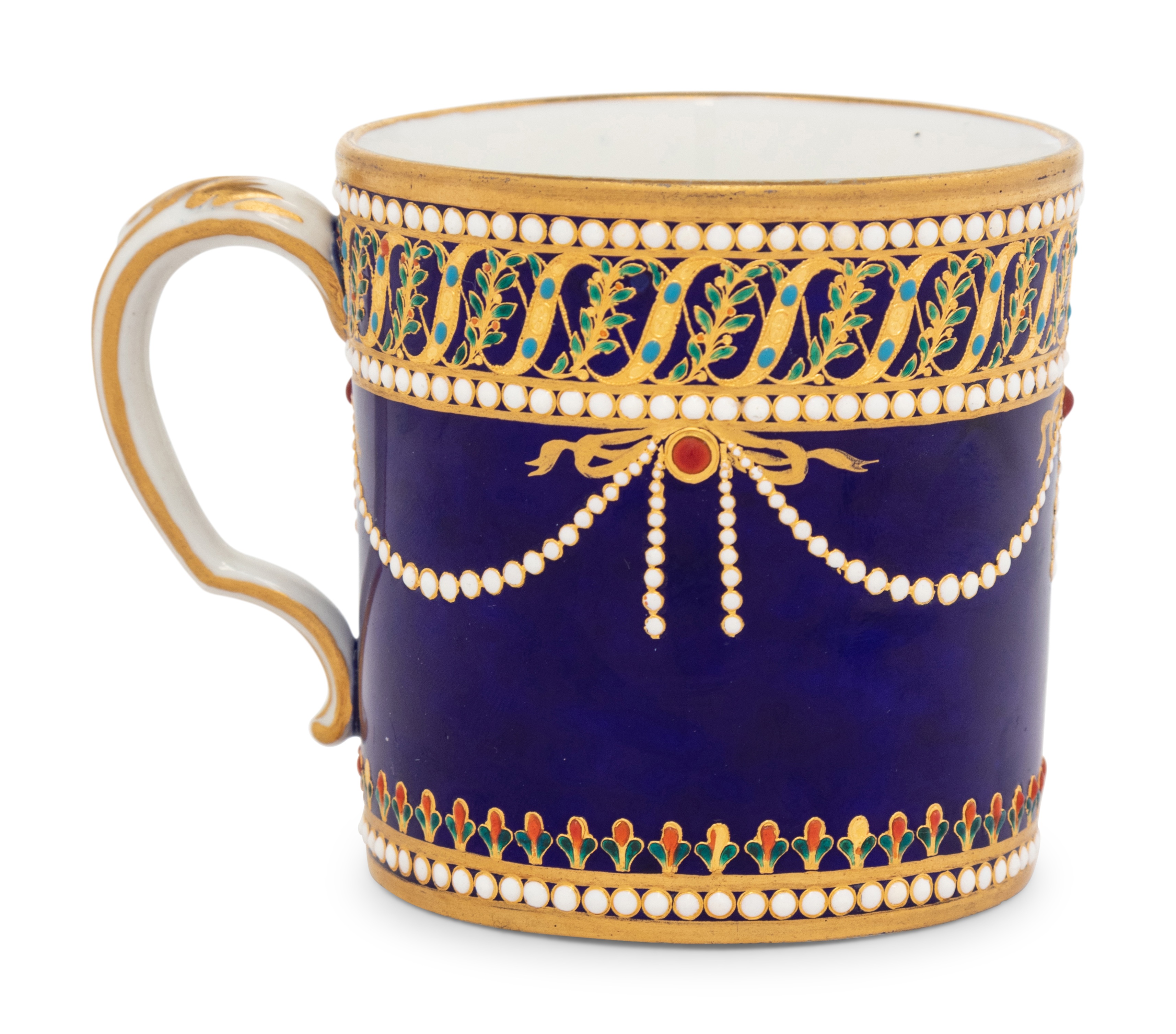 A Sevres Partially Beau Bleu Jewelled Porcelain Coffee Can and Saucer (Gobelet 'Litron' et sa Soucou - Image 3 of 7
