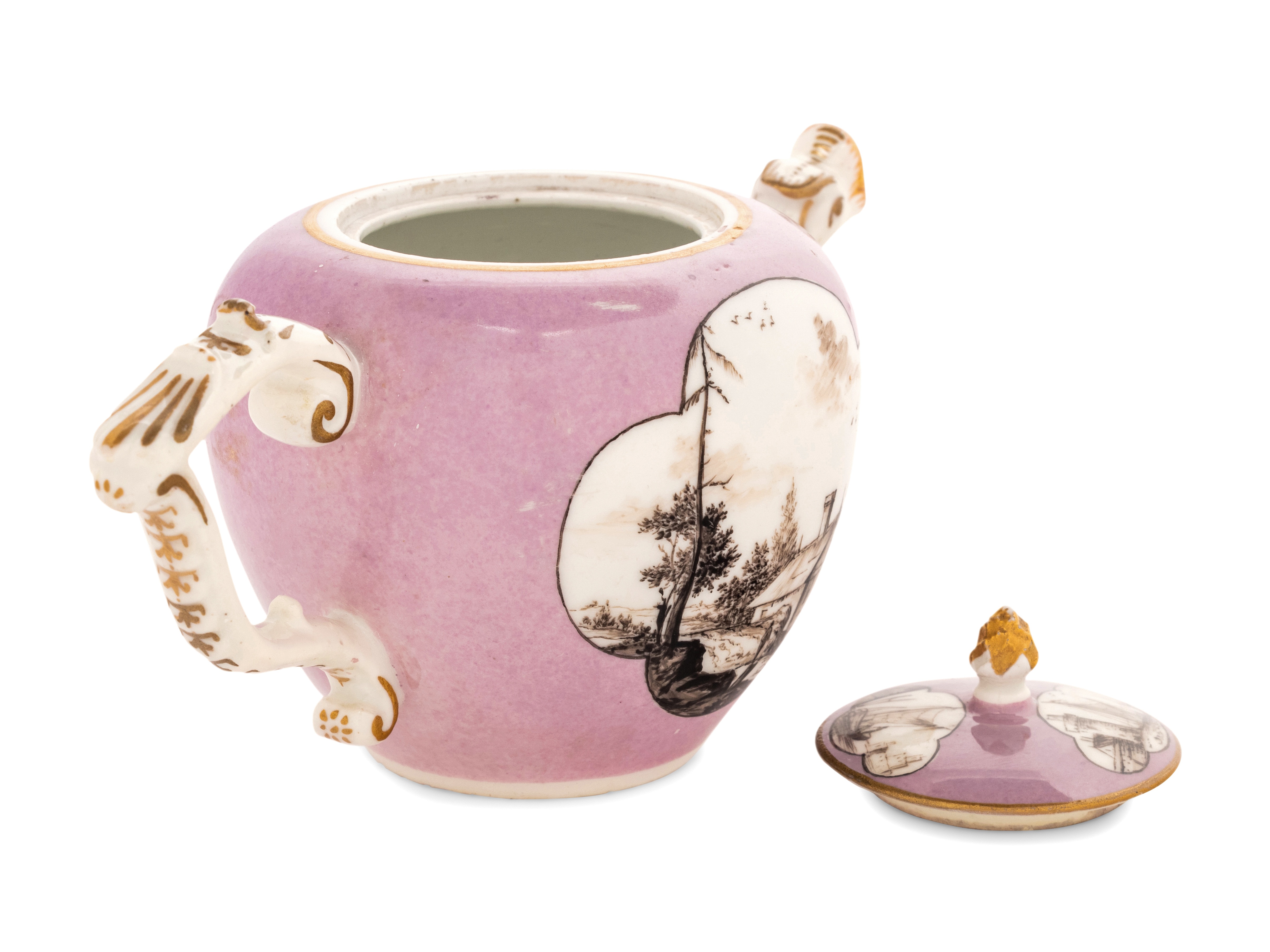 A Meissen Lilac-Ground Porcelain Teapot and Cover - Image 4 of 7