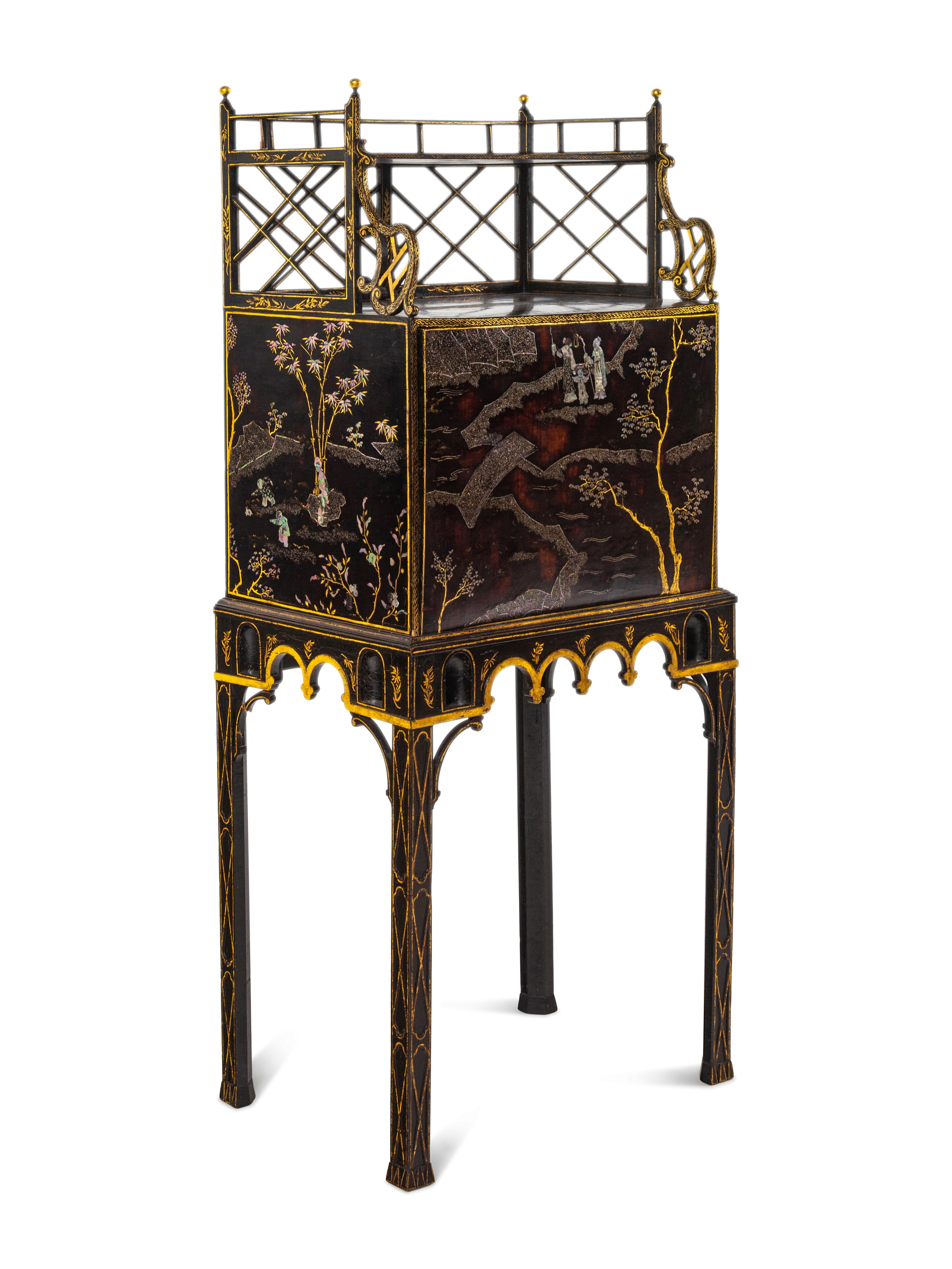 A George III 'Lac Bergaute' and Black and Gilt-Japanned Secretaire Cabinet-on-Stand - Image 3 of 10