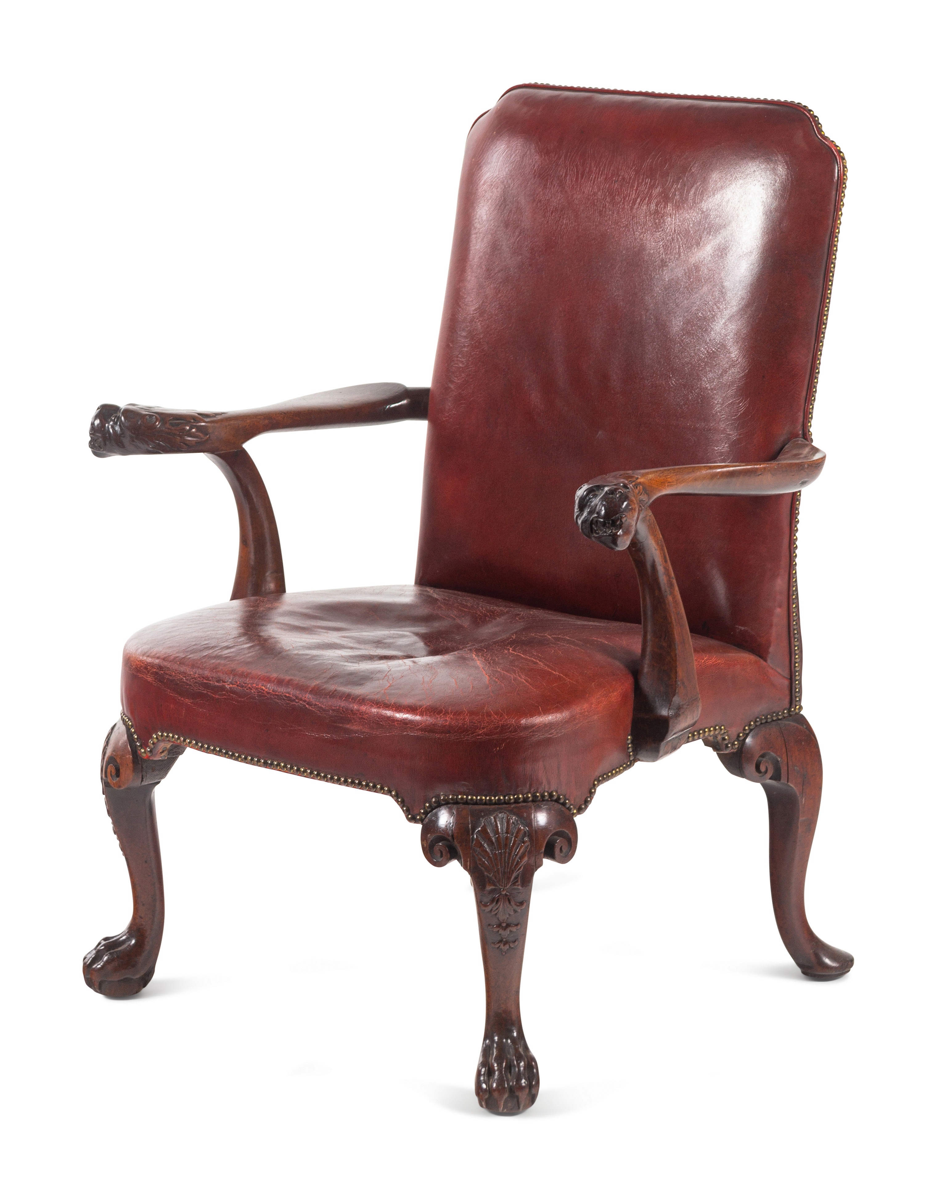 A George II Leather-Upholstered Carved Mahogany Library Chair - Image 2 of 8