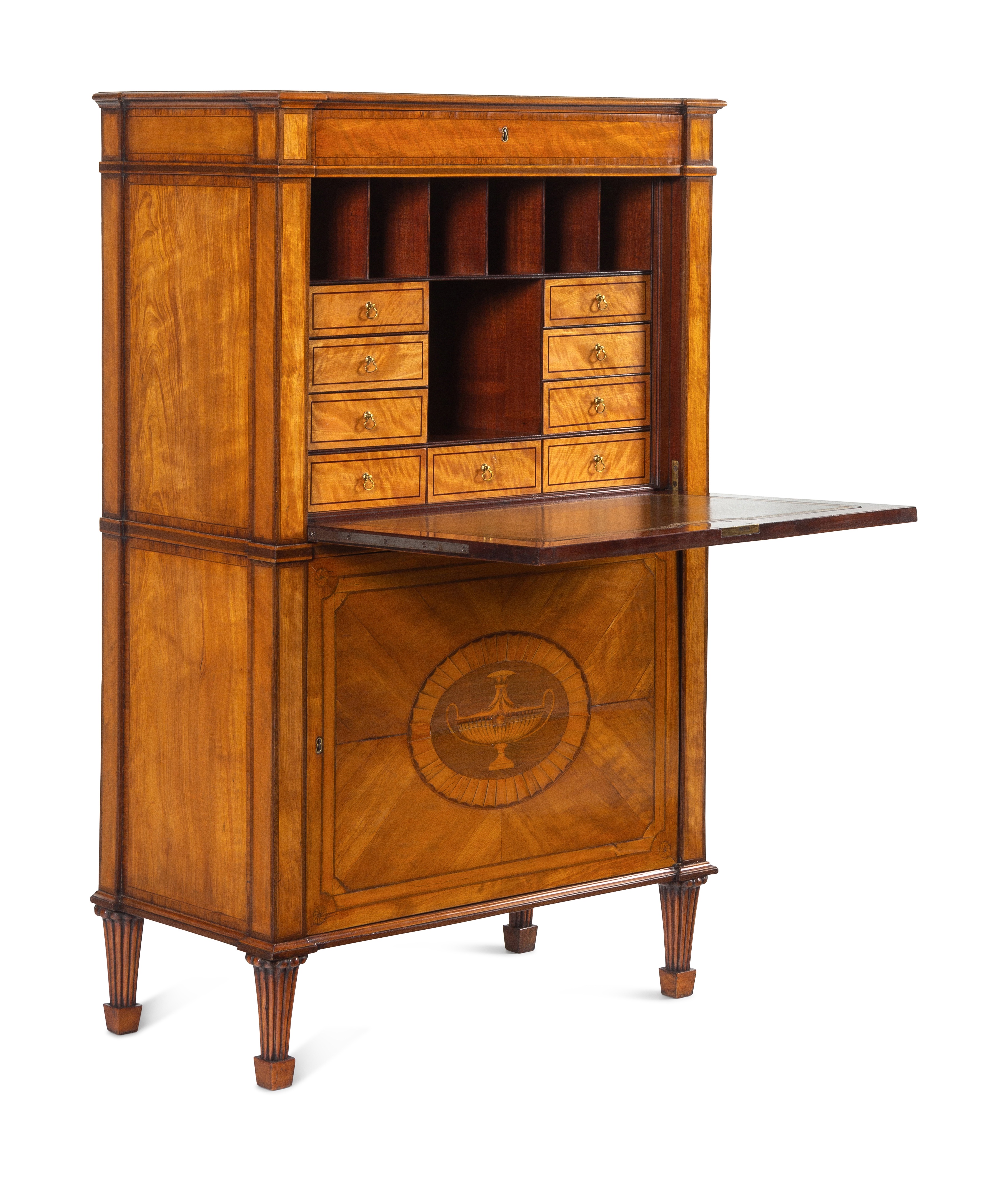 A George III Satinwood, Tulipwood and Amaranth Marquetry Fall-Front Secretaire - Image 2 of 11