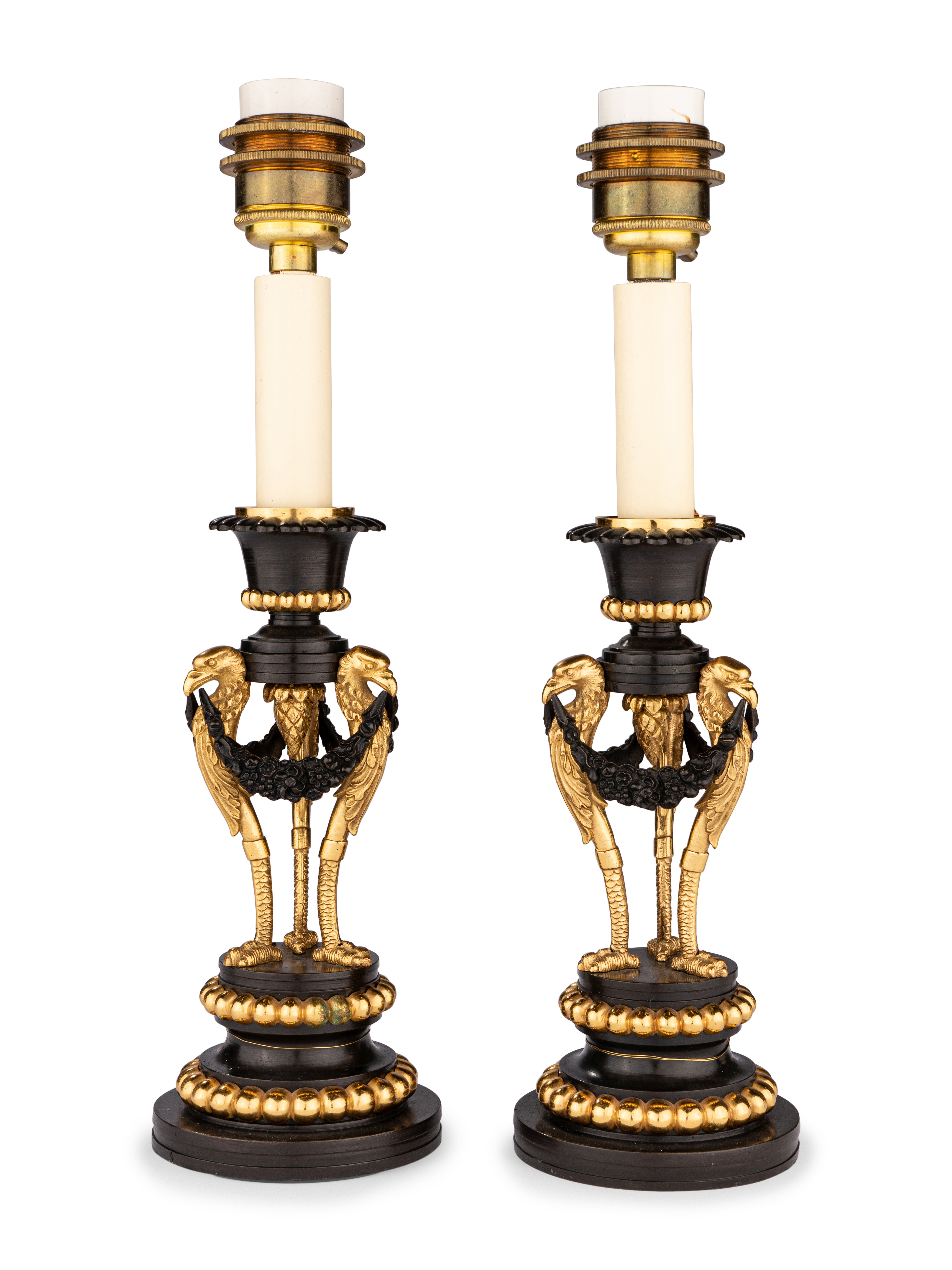 A Pair of Directoire Parcel-Gilt Bronze Candlesticks - Image 2 of 7