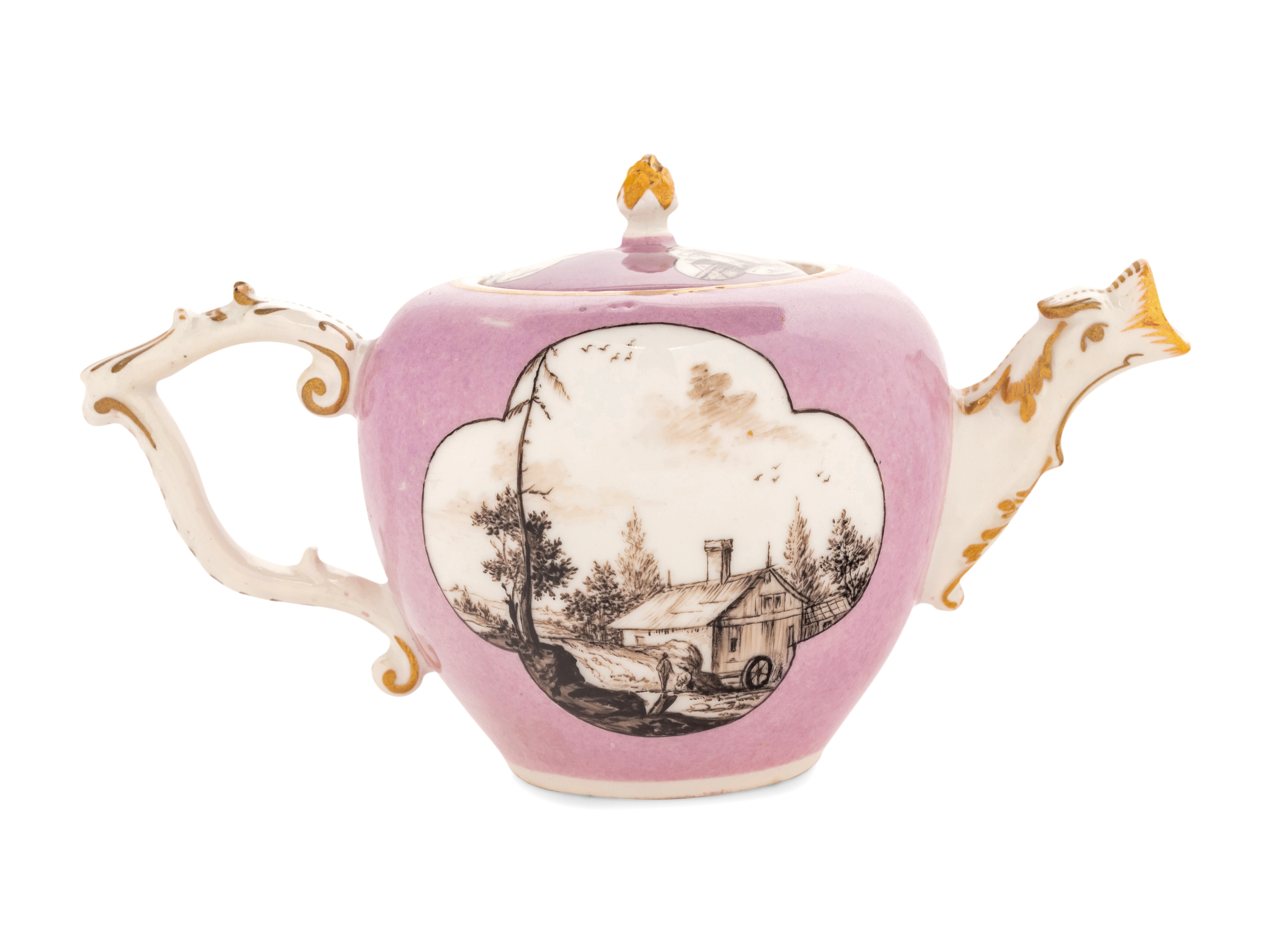 A Meissen Lilac-Ground Porcelain Teapot and Cover - Image 3 of 7