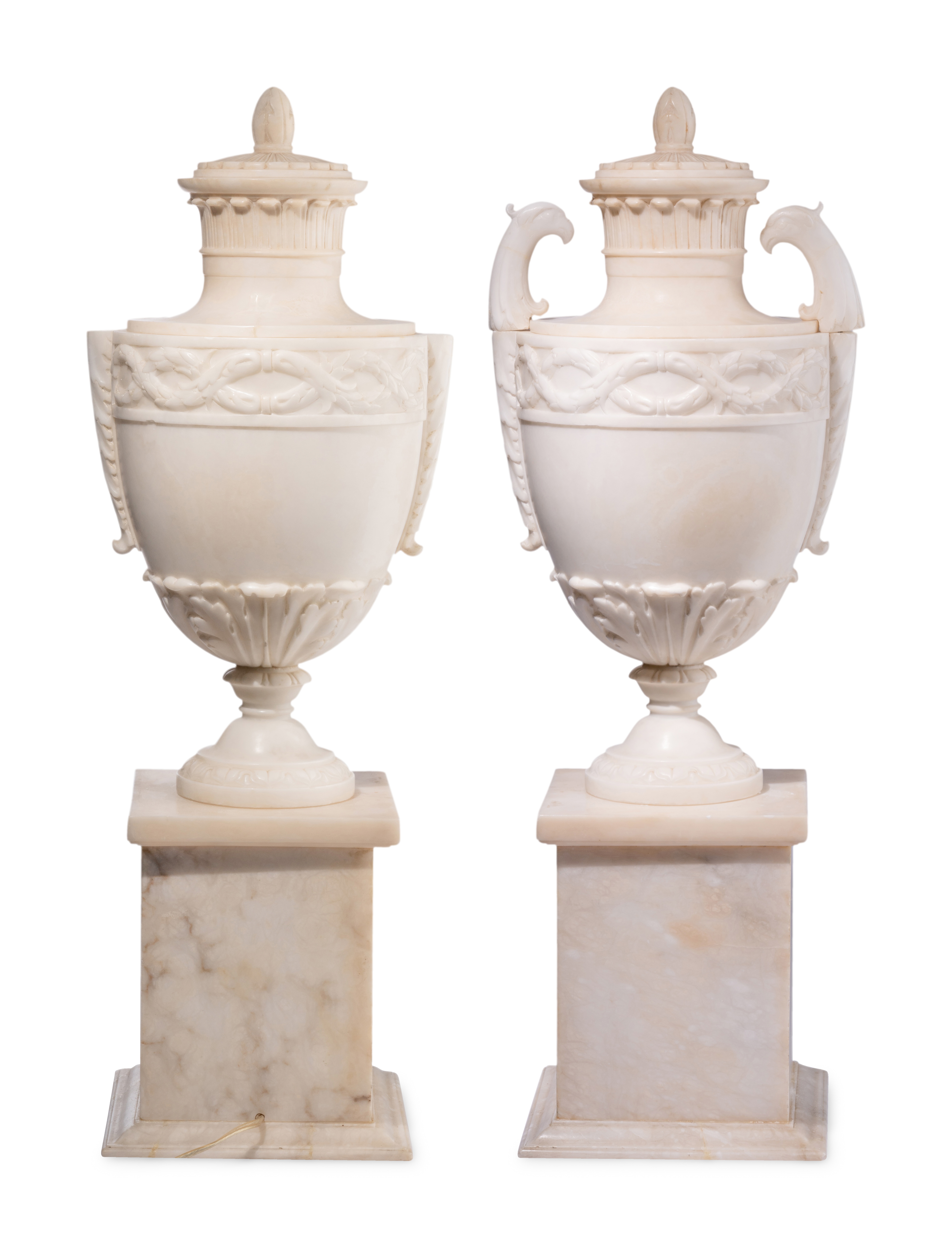 A Pair of Italian Alabaster Urns and Covers - Image 3 of 7