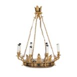 An Empire Style Gilt Bronze and Green TÃ´le Eight-Light Chandelier