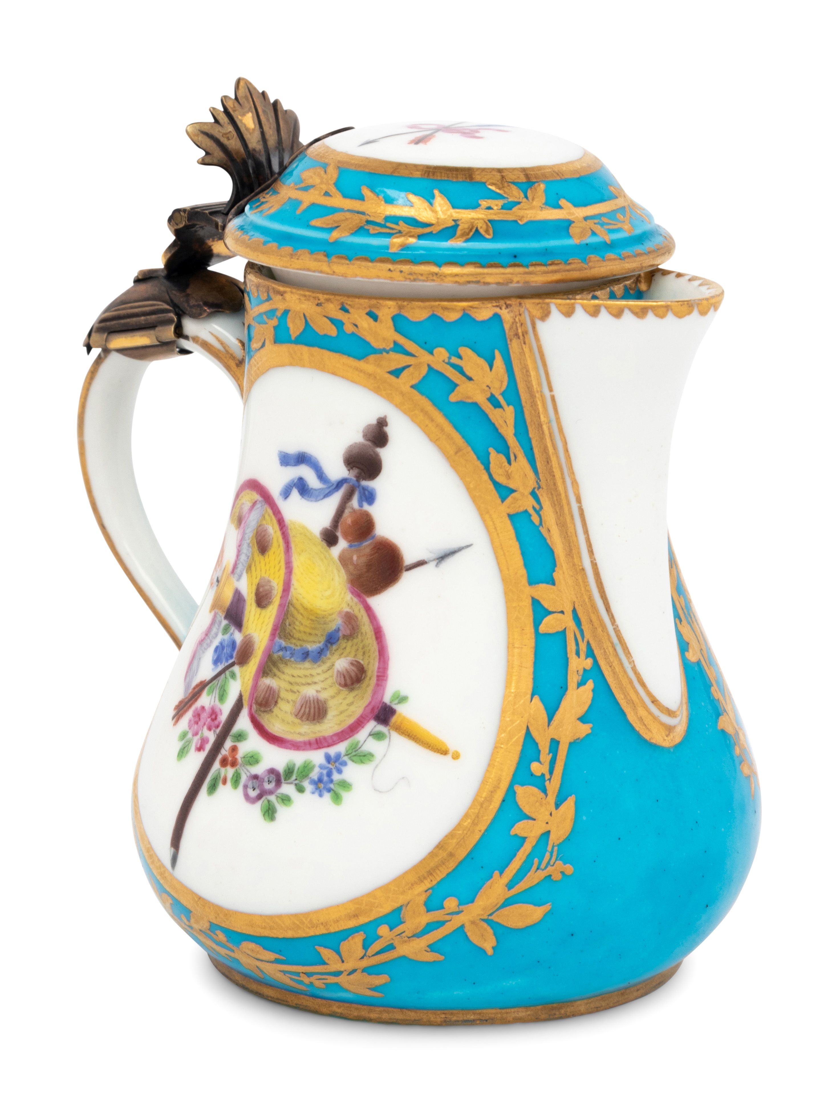 A Sevres Silver-Gilt Mounted Bleu Celeste Porcelain Hot Milk Jug and Cover (Pot a Lait 'Duvaux') - Image 10 of 29