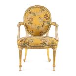 A George III White-Painted and Parcel-Gilt Open Armchair