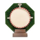 A Cartier Brown Agate, Green Jade, Yellow Gold, Enamel and Diamond Picture Frame