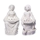 A Pair of French Soft-Paste Porcelain White Bouquetiere Figures
