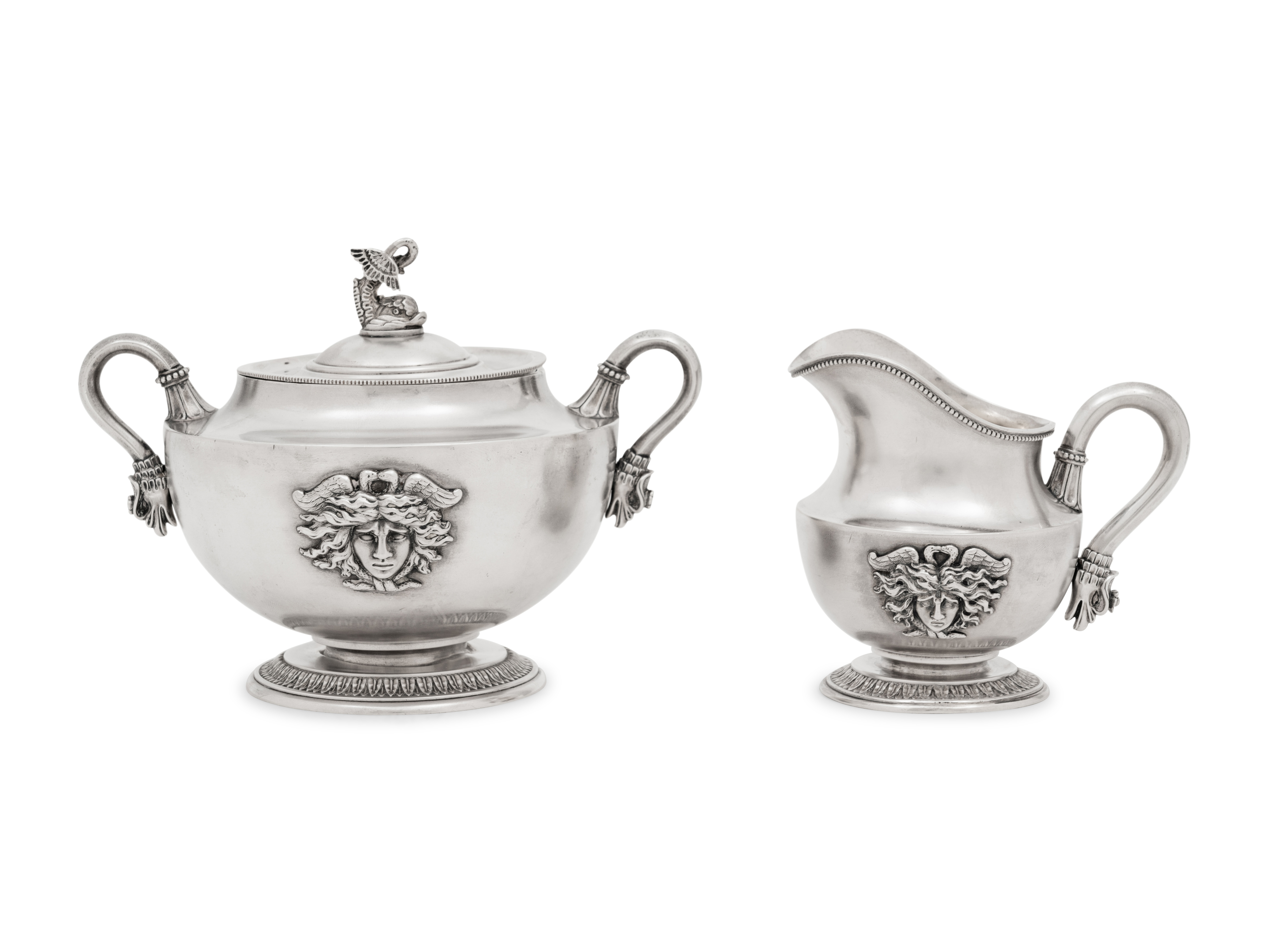 A Faberge Silver Creamer and Covered Sugar Set