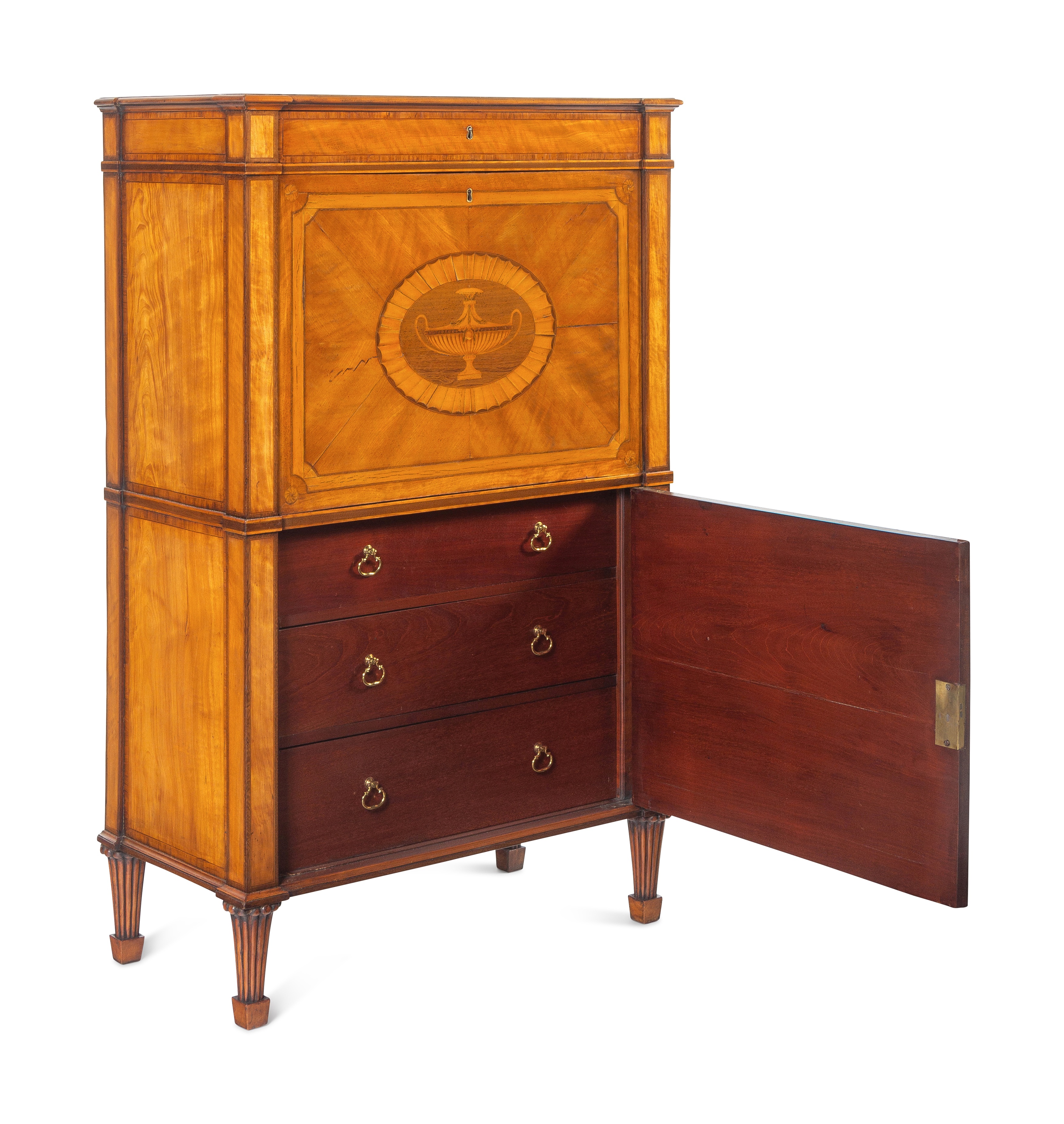 A George III Satinwood, Tulipwood and Amaranth Marquetry Fall-Front Secretaire - Image 4 of 11