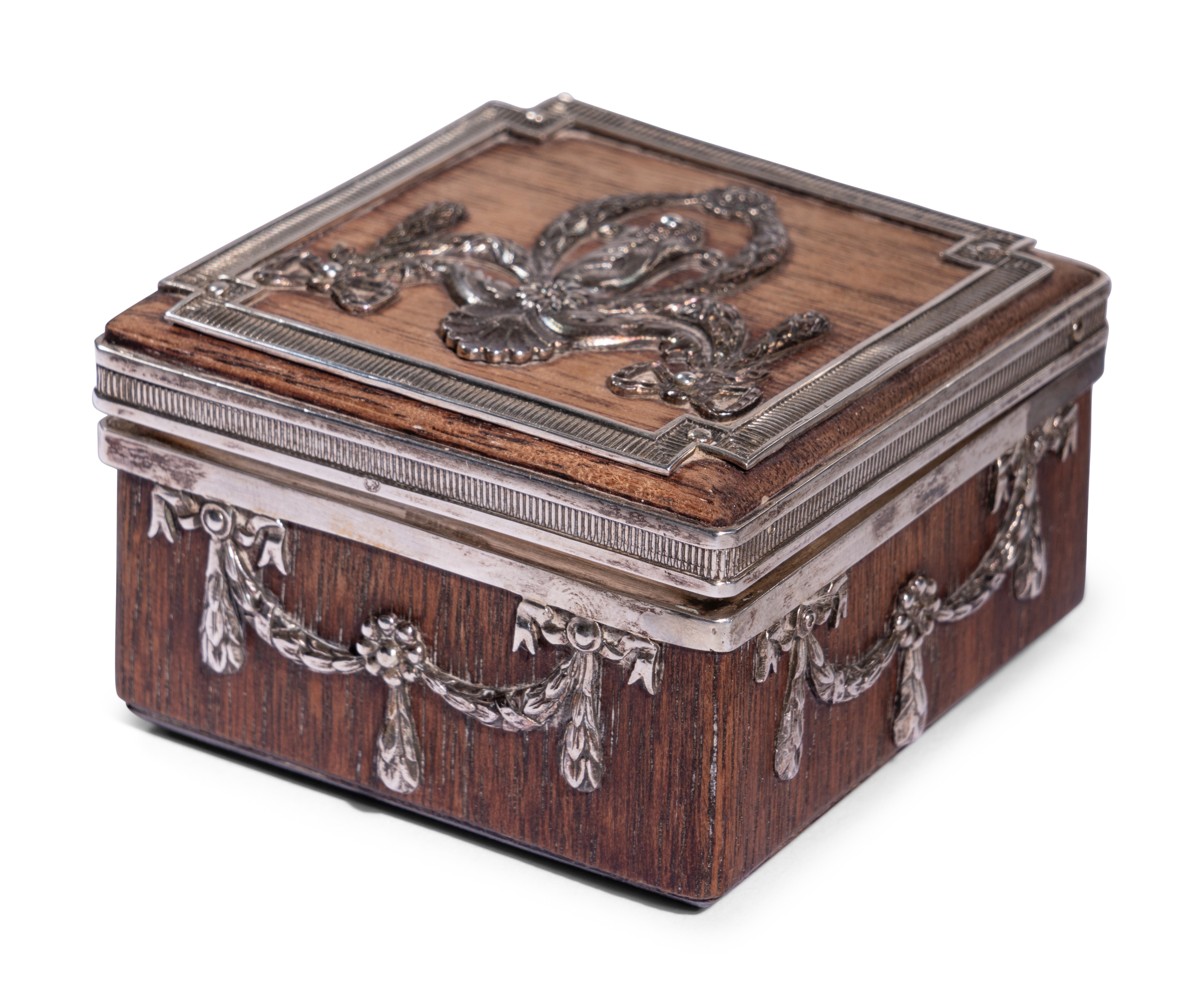 A Faberge Silver-Mounted Rosewood Stamp Box