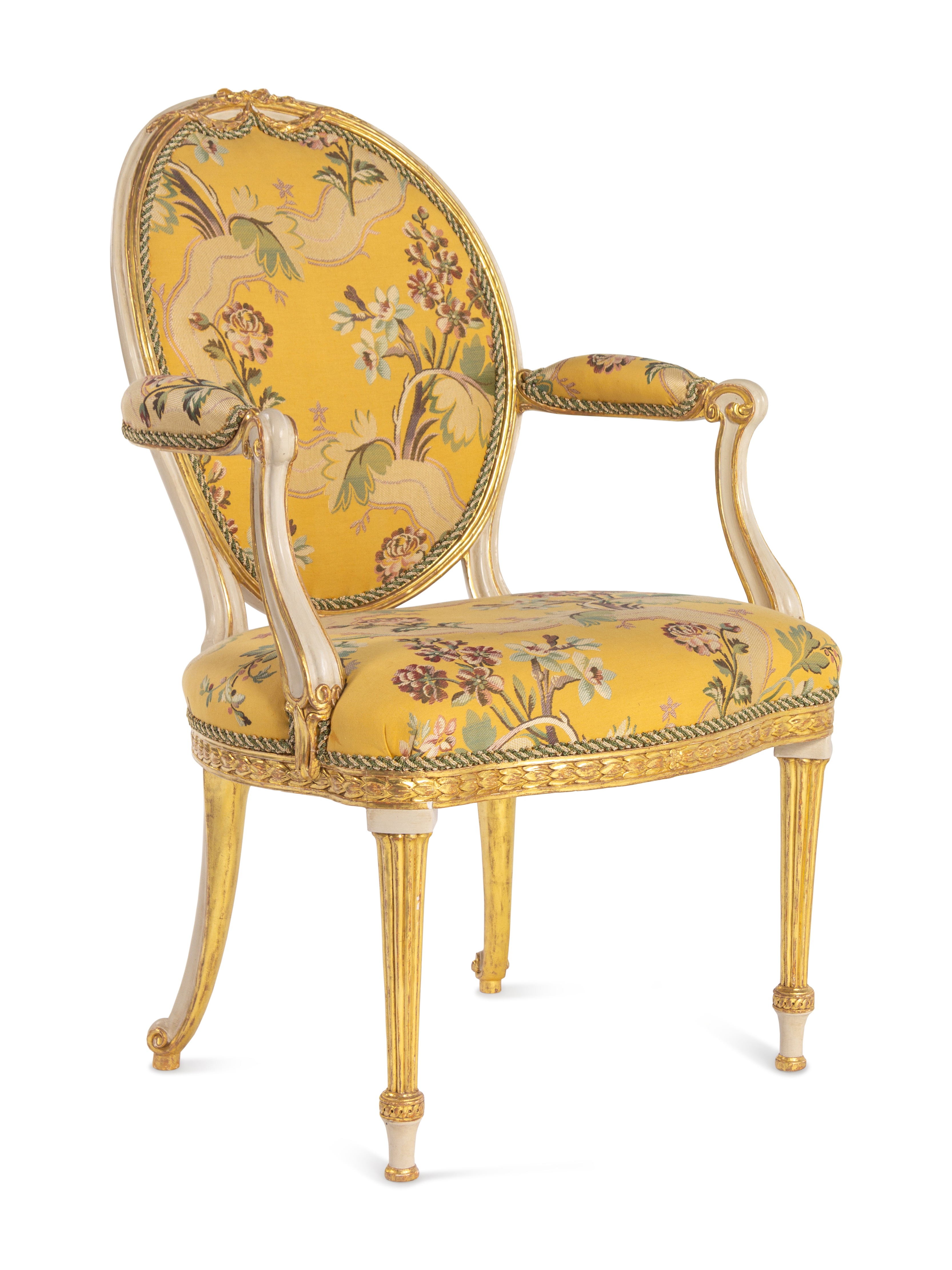 A George III White-Painted and Parcel-Gilt Open Armchair - Image 3 of 12