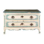 A Louis XV Provincial Blue and Cream-Painted Commode